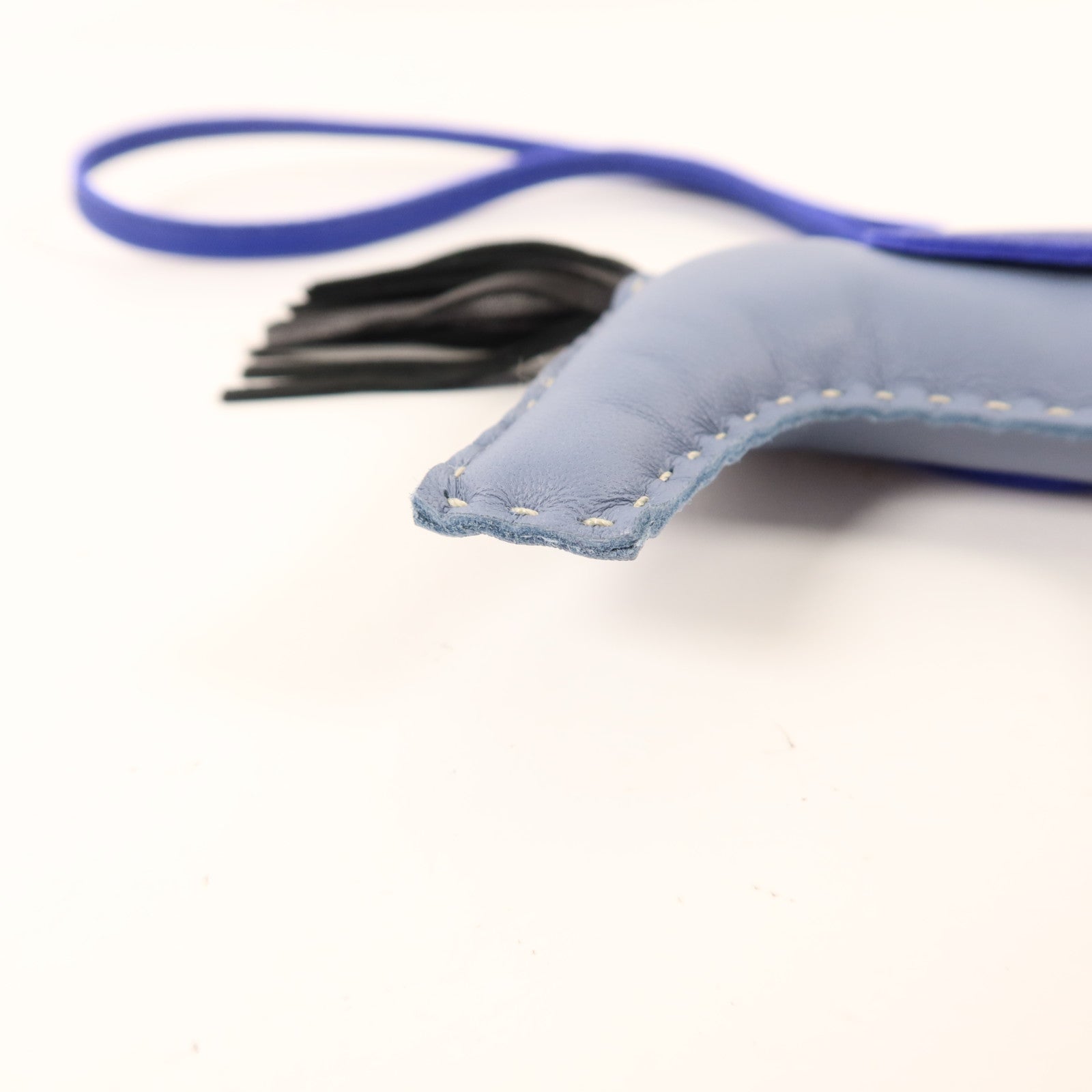 HERMES Milo皮革Rodeo MM掛飾Bleu Lin/Bleu Electrique/Noir