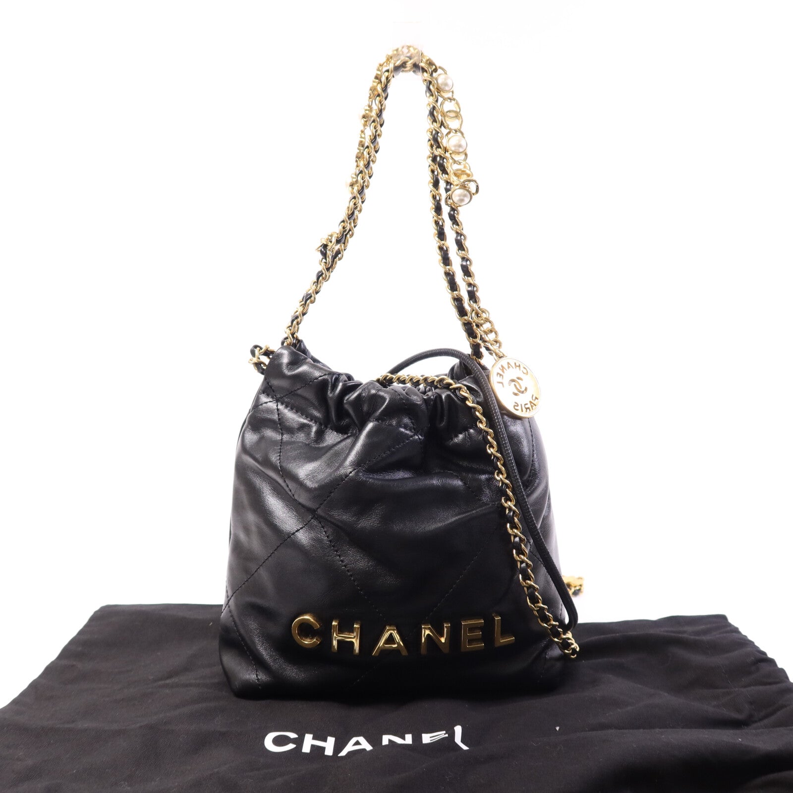 CHANEL 羊皮皮革Chanel Mini 22金扣鏈帶肩背袋