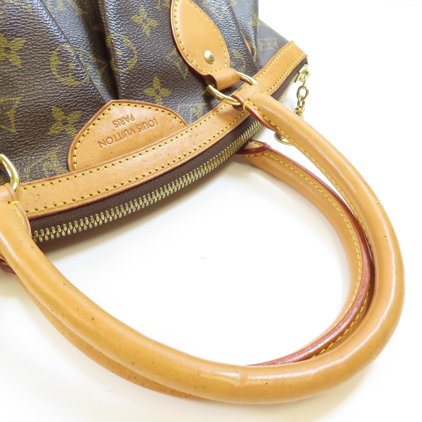 LOUIS VUITTON Monogram Tivoli PM金扣手挽袋棕色