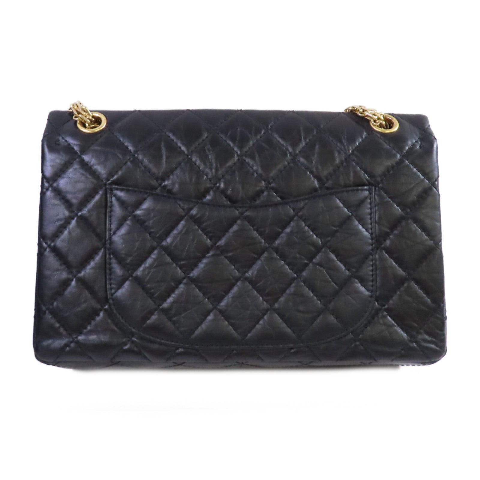 CHANEL 菱格羊皮皮革2.55 Medium Chain Shoulder Bag金扣鏈帶肩背袋黑色