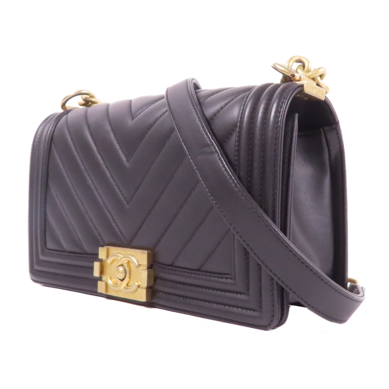 CHANEL CC GHW Boy 25 Chain Shoulder Bag Lambskin Leather Black