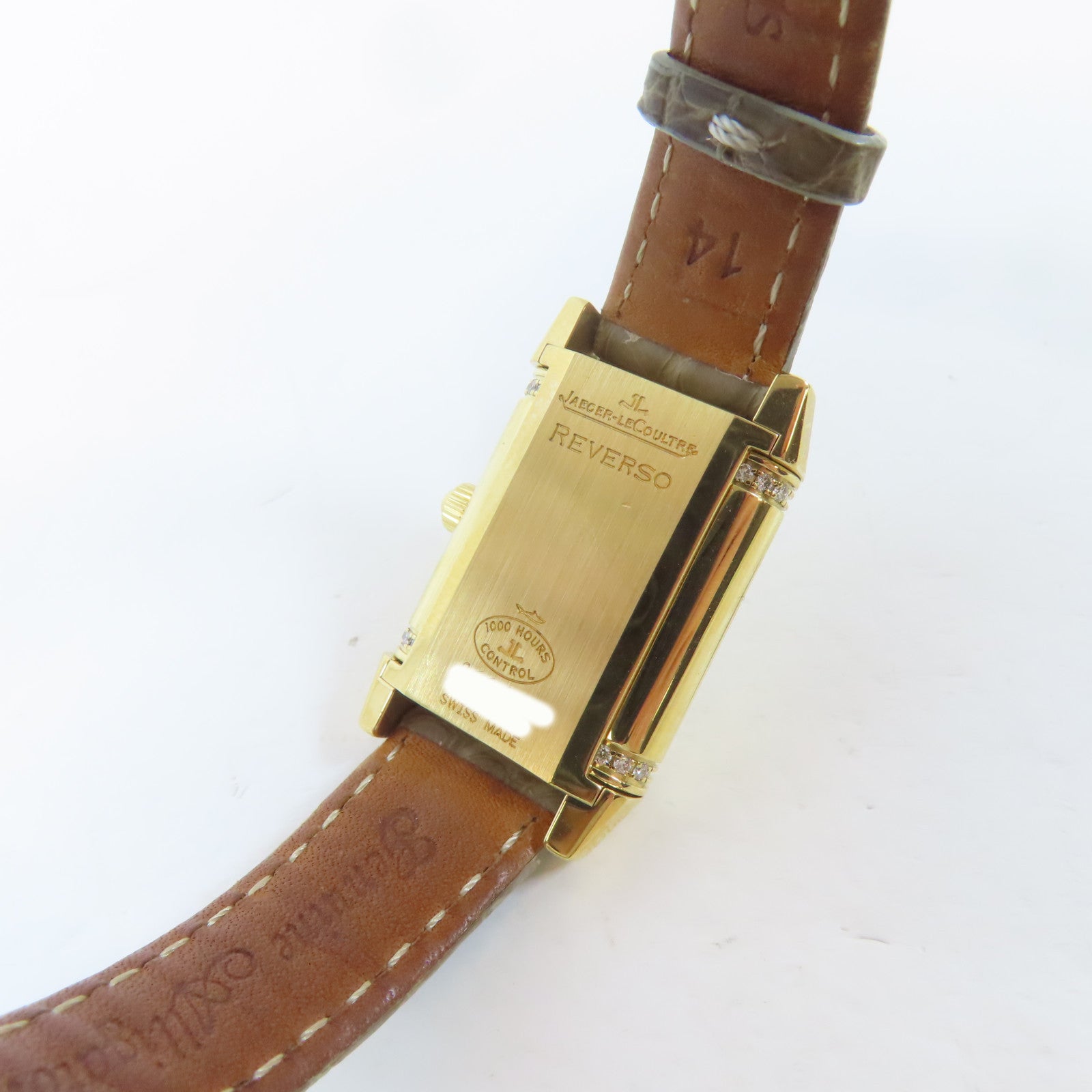 JAEGER-LECOULTRE Reverso Duetto18K黃金/鱷魚皮革手錶自動機芯銀色#15.25cm