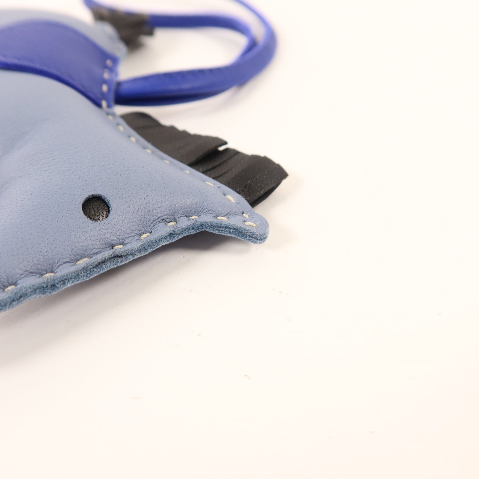 HERMES Milo皮革Rodeo MM掛飾Bleu Lin/Bleu Electrique/Noir
