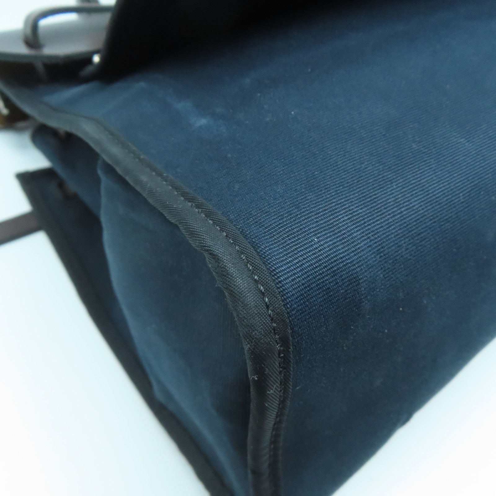 HERMES 【激減優惠】帆布/皮革Herbag PM銀扣手挽肩背兩用袋深藍色/啡色