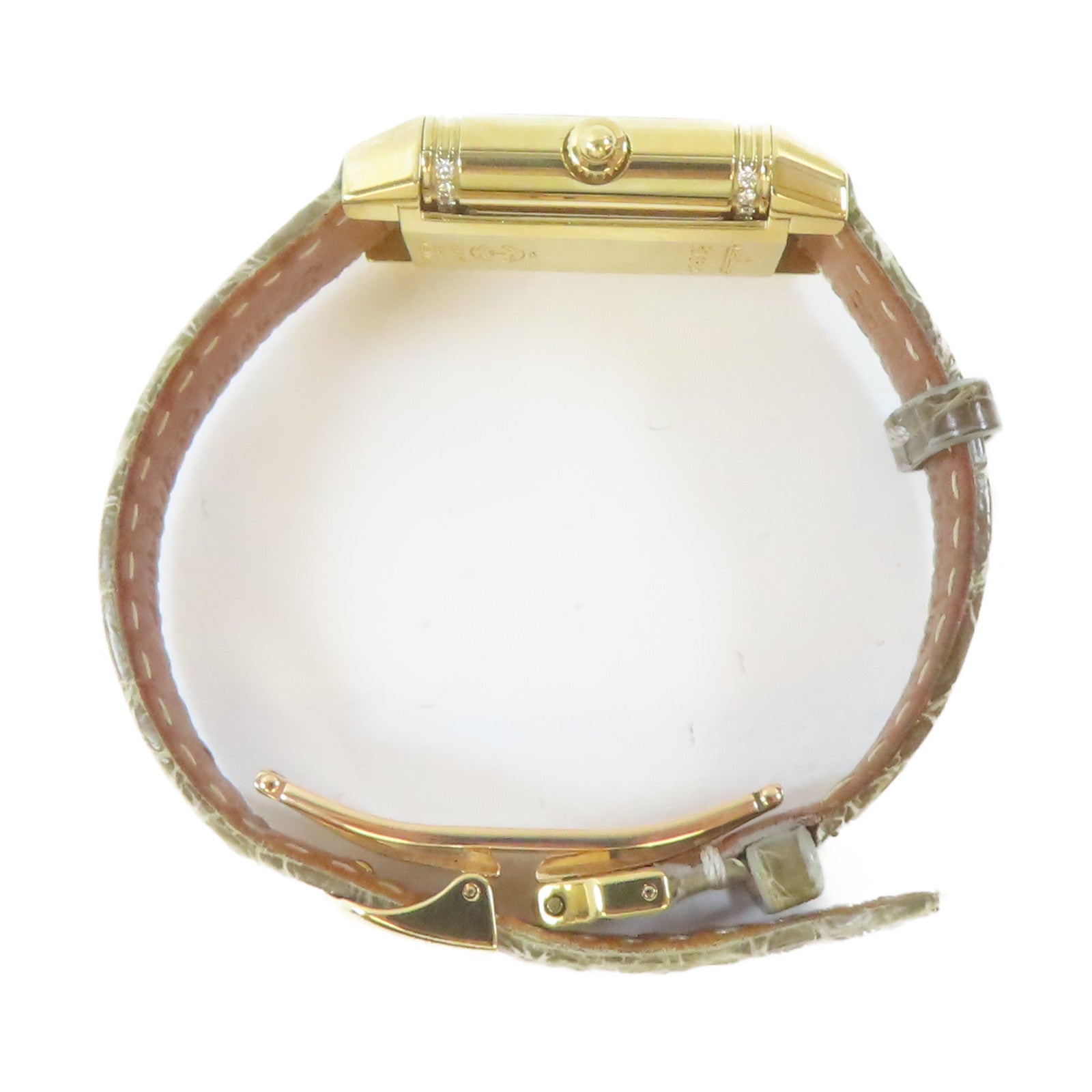 JAEGER-LECOULTRE Reverso Duetto18K黃金/鱷魚皮革手錶自動機芯銀色#15.25cm