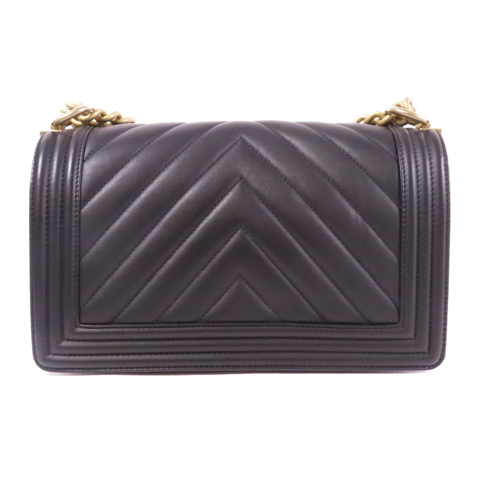 CHANEL CC GHW Boy 25 Chain Shoulder Bag Lambskin Leather Black