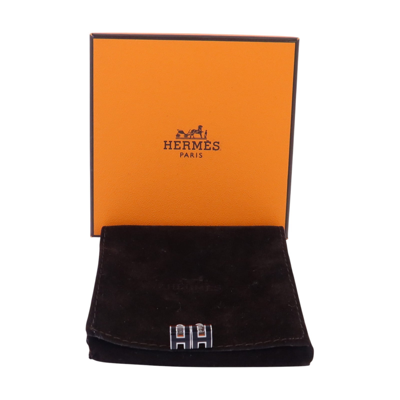 HERMES 金屬/琺瑯Mini Pop H Earrings銀扣耳環