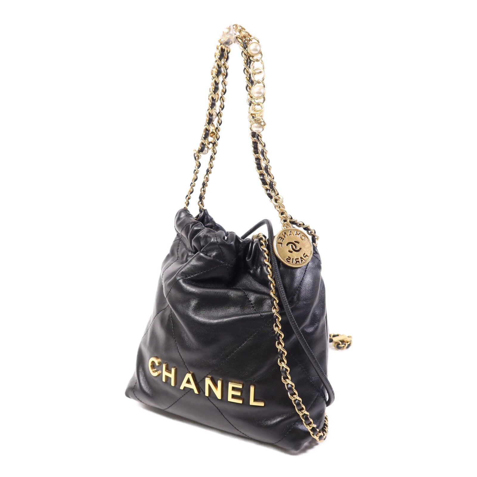 CHANEL 羊皮皮革Chanel Mini 22金扣鏈帶肩背袋