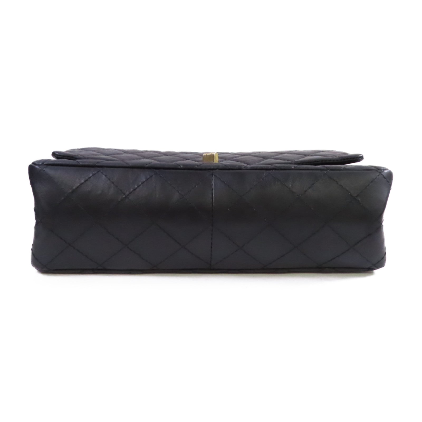 CHANEL 菱格羊皮皮革2.55 Medium Chain Shoulder Bag金扣鏈帶肩背袋黑色