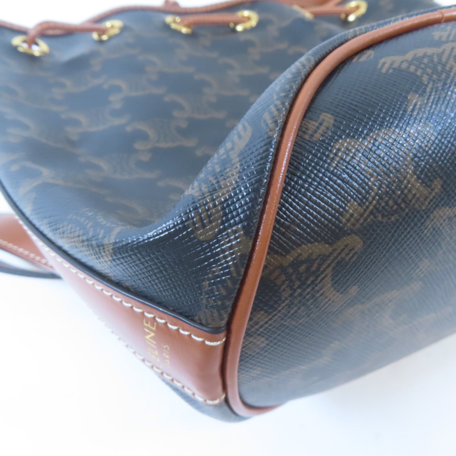 CELINE 塗層帆布Bucket Bag金扣肩背袋啡色