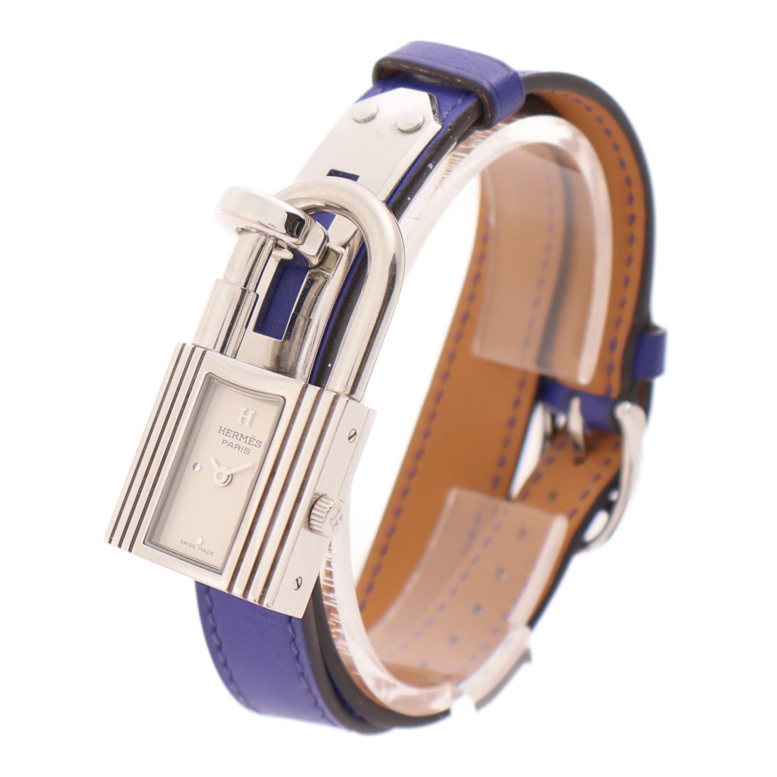 HERMES Double Kelly Quartz Watch KE1.210 Stainless Steel/Leather Bleu Electrique