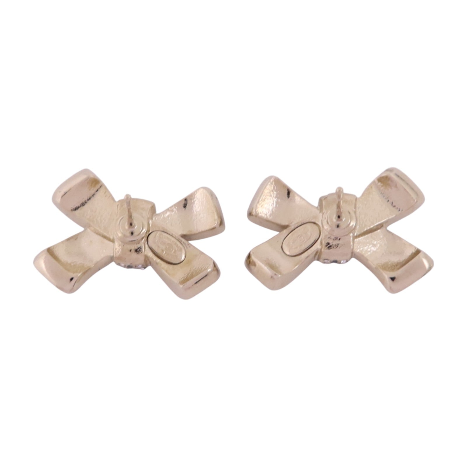 CHANEL 金屬/水鑽Ribbon Earrings金扣耳環