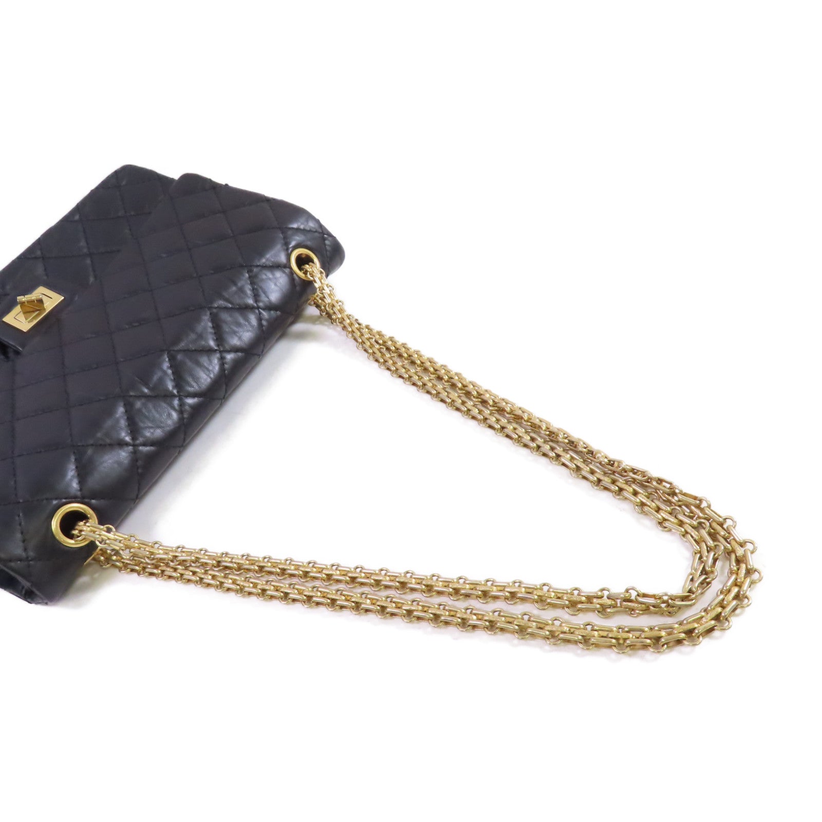 CHANEL 菱格羊皮皮革2.55 Medium Chain Shoulder Bag金扣鏈帶肩背袋黑色