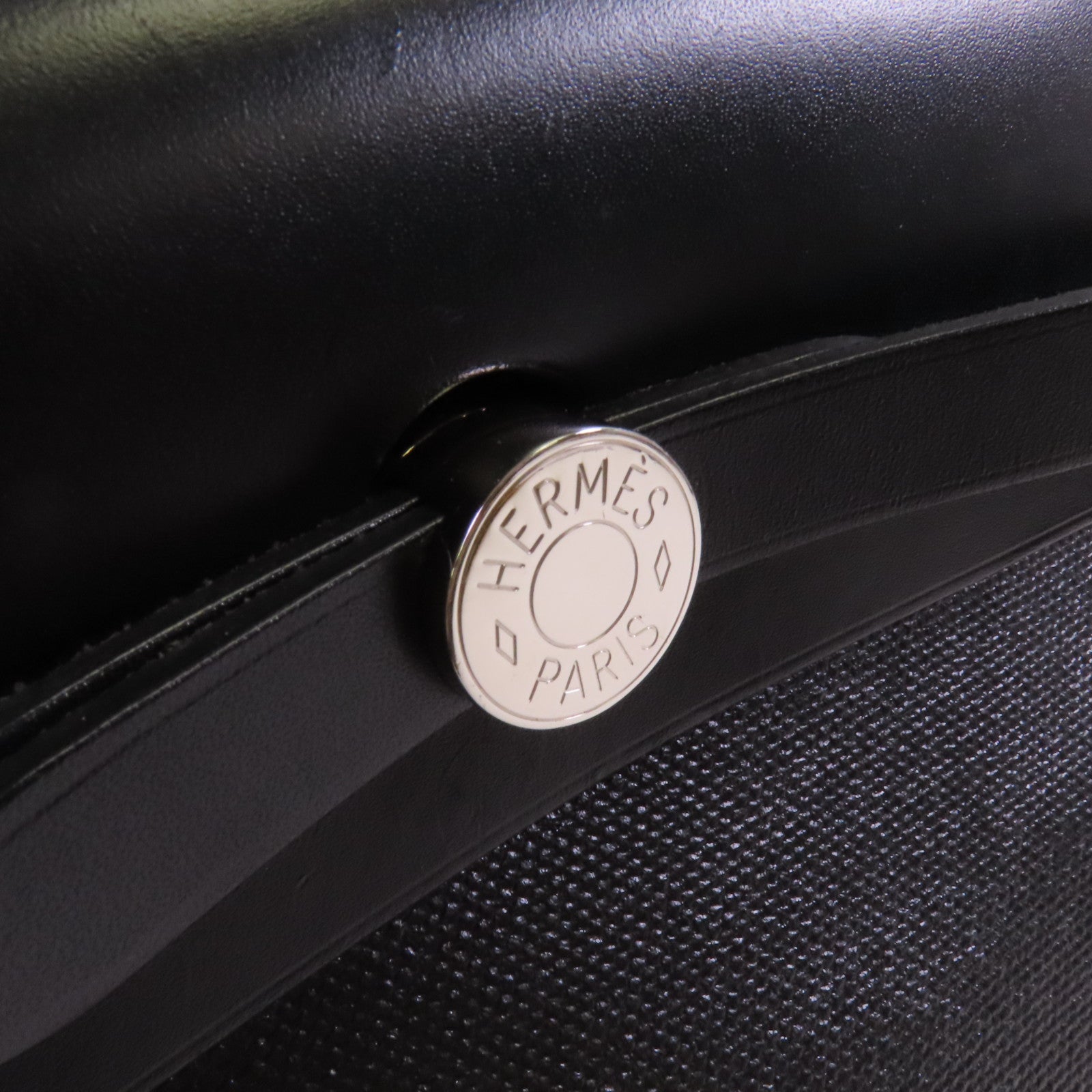 HERMES 塗層帆布/牛皮皮革Herbag PM銀扣手挽肩背兩用袋