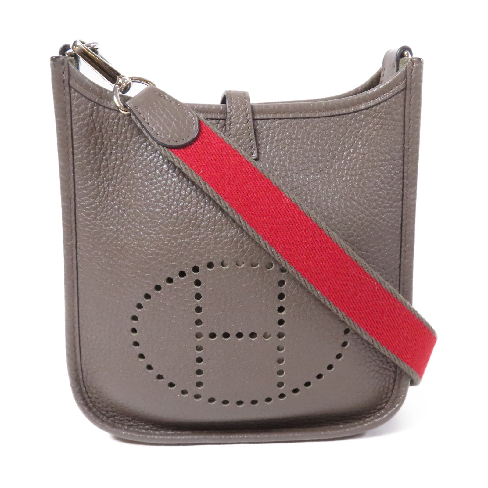 HERMES Clemence皮革Evelyne TPM銀扣肩背袋Etain/錫灰色