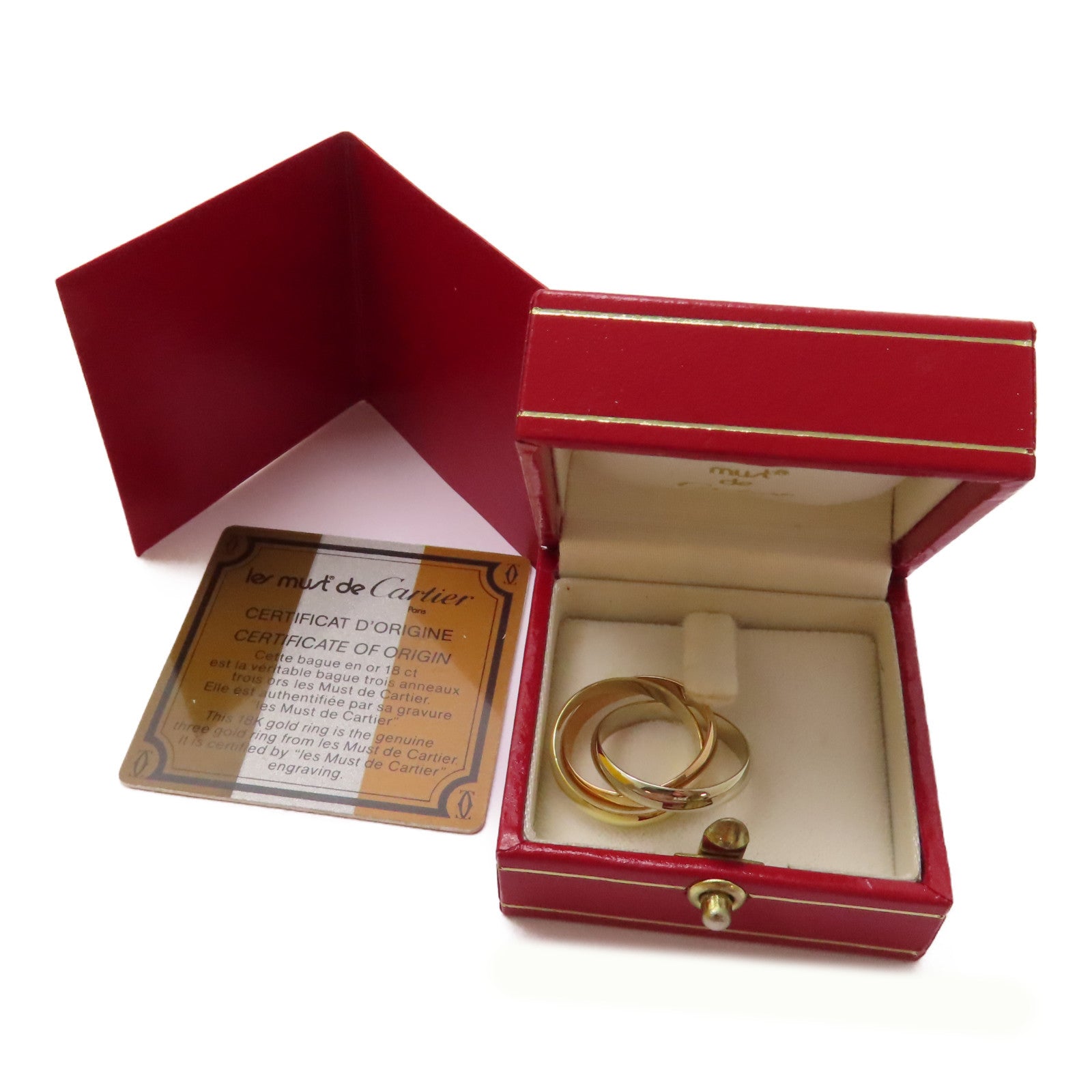 CARTIER 18K黃金/白金/玫瑰金Trinity戒指US#5.75/Cartier#51