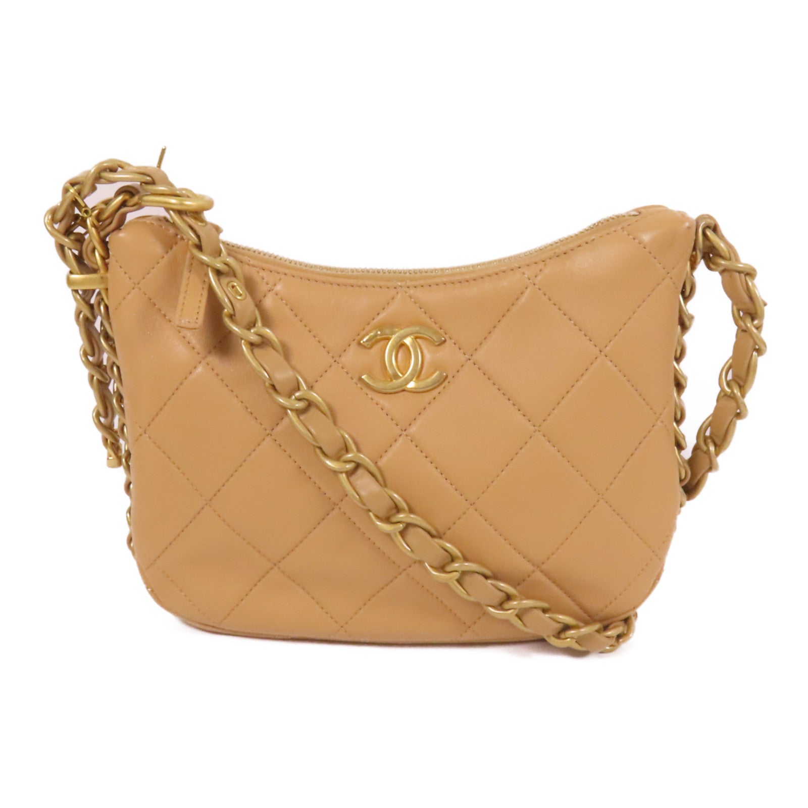 CHANEL 牛皮皮革Chain Shoulder金扣鏈帶肩背袋