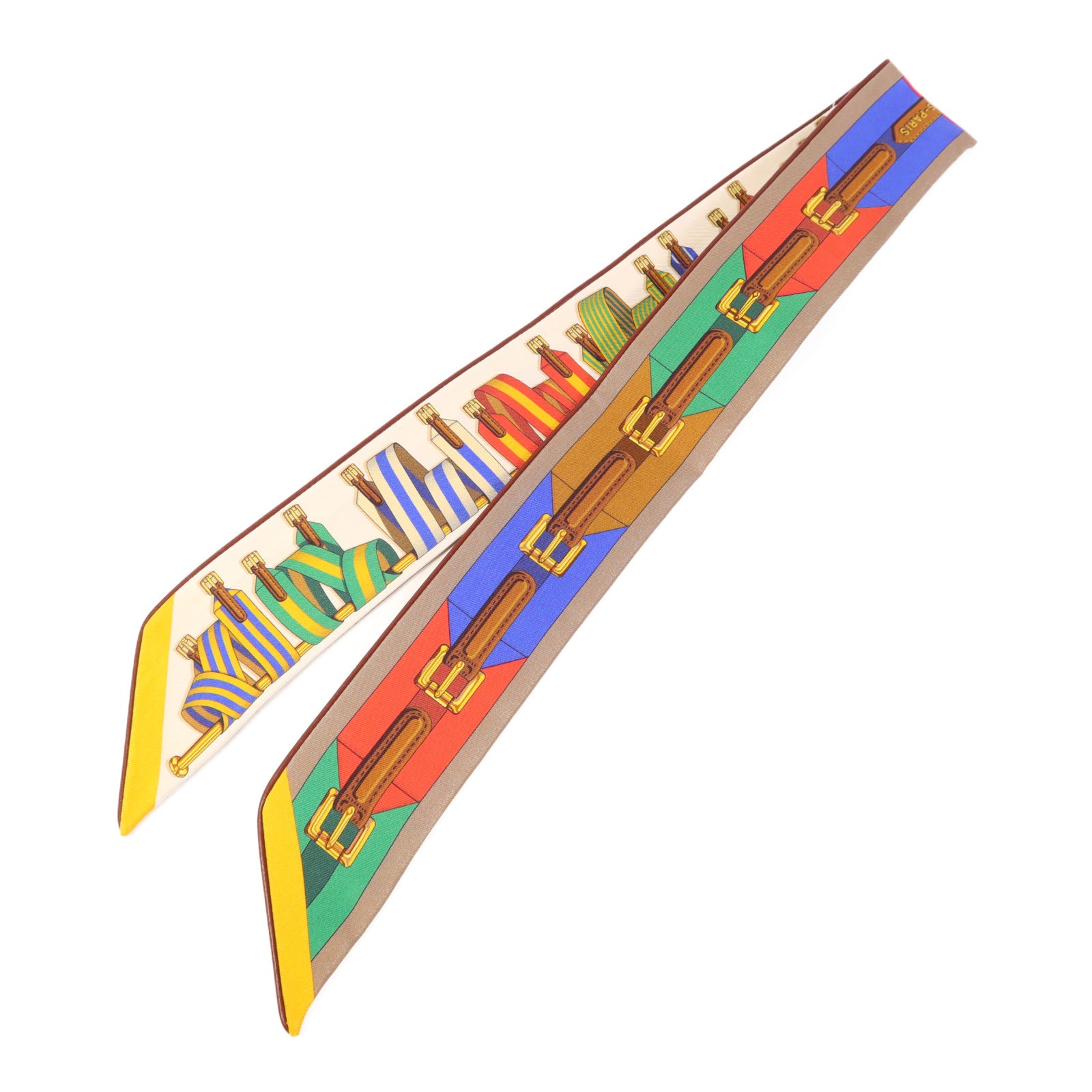 HERMES 絲質/皮革Twilly絲巾