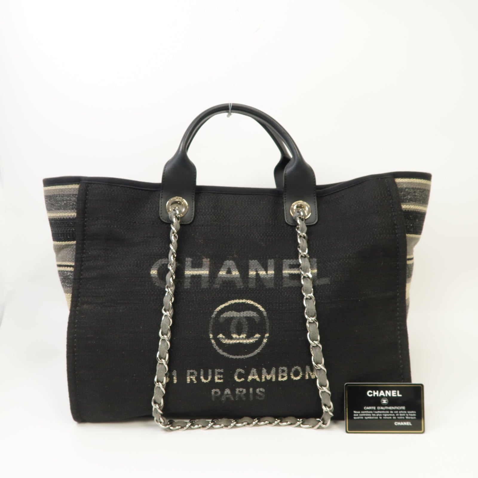 CHANEL 帆布Chain Shoulder Bag銀扣鏈帶肩背袋黒色
