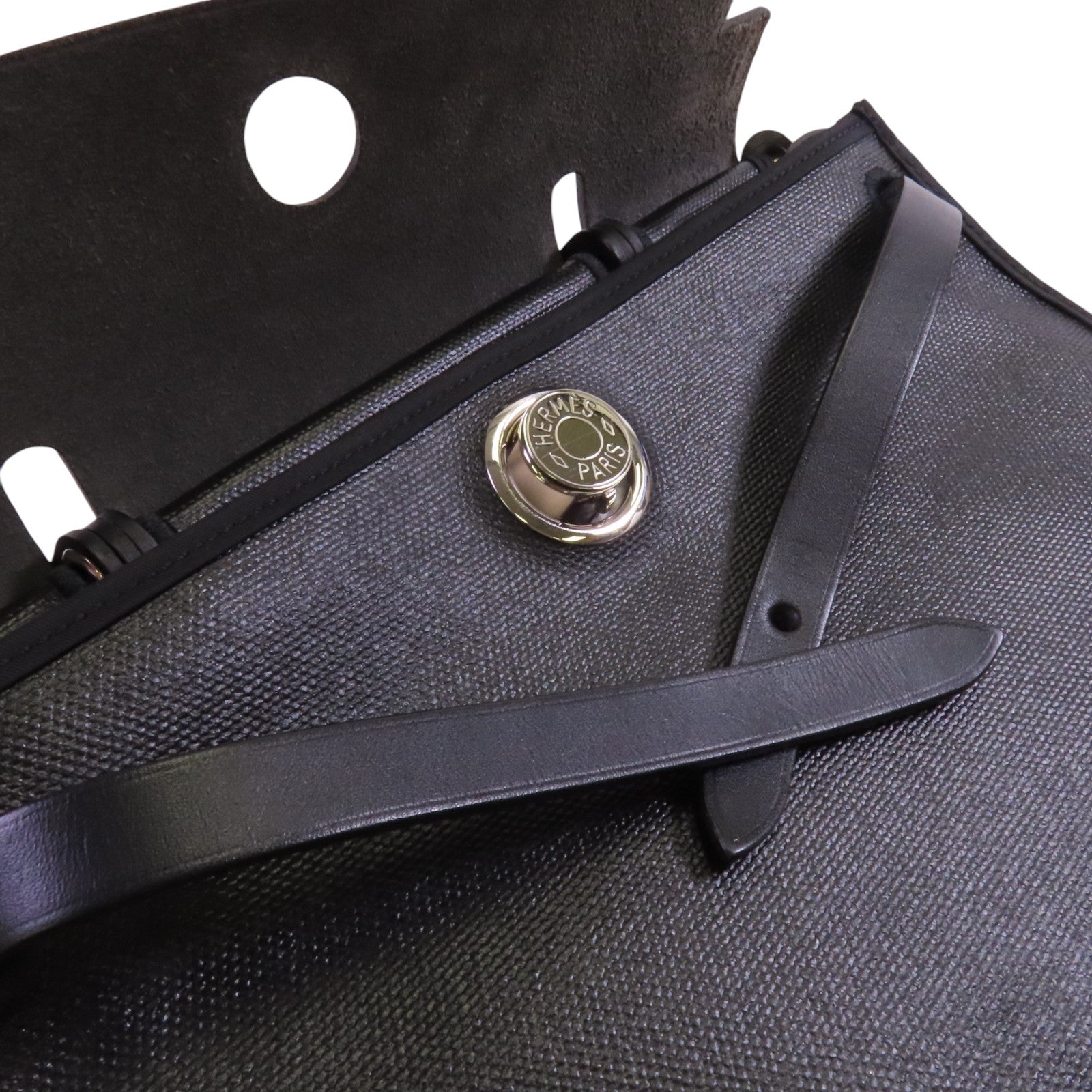 HERMES 塗層帆布/牛皮皮革Herbag PM銀扣手挽肩背兩用袋