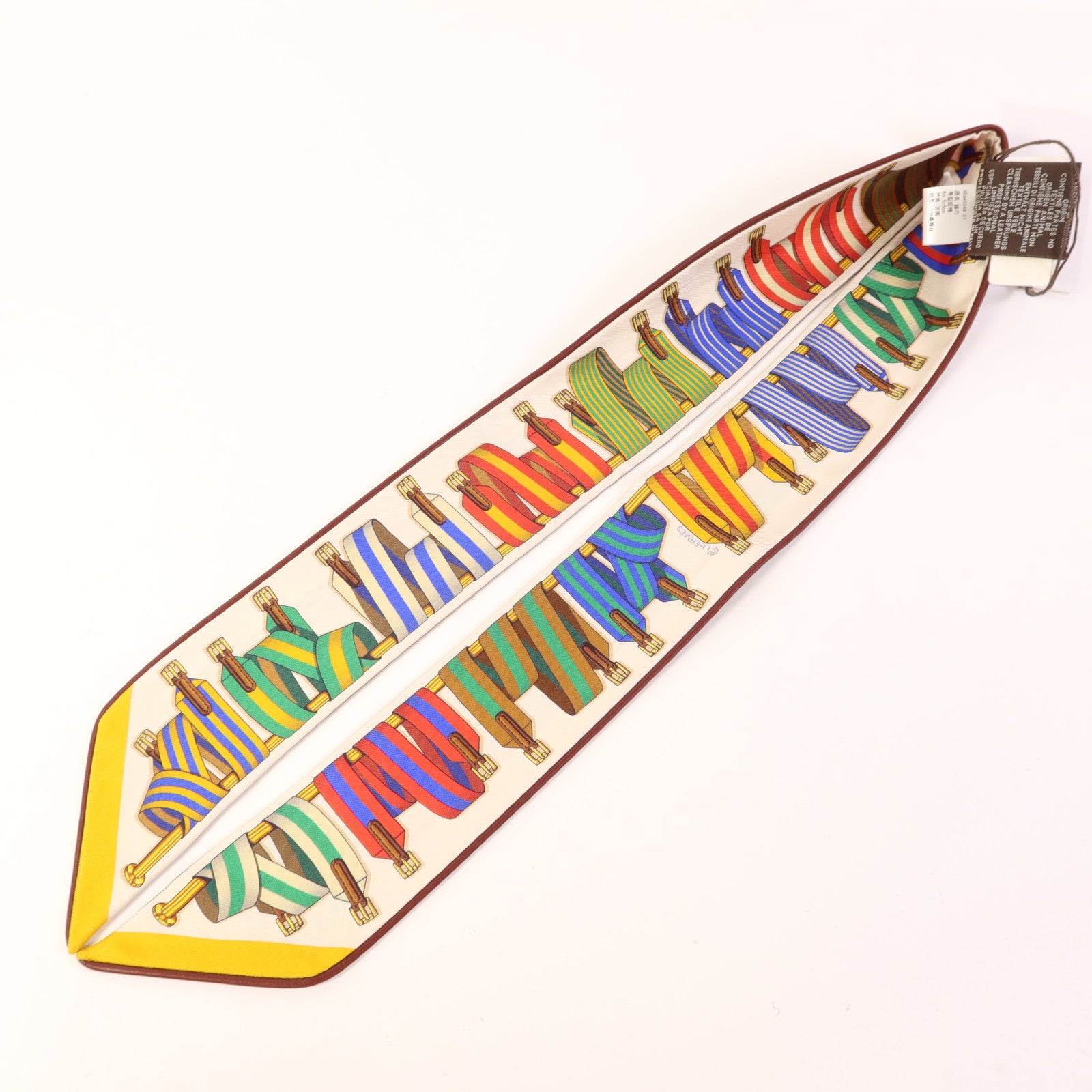 HERMES 絲質/皮革Twilly絲巾