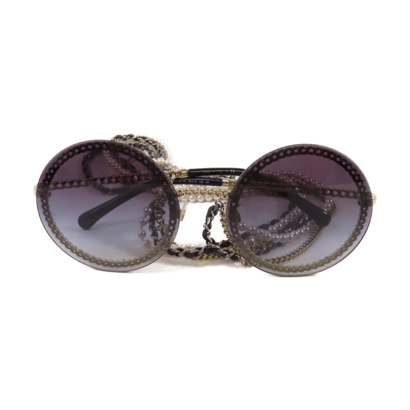 CHANEL 金屬/PVC/仿珍珠Sunglasses with Strap太陽眼鏡黑色