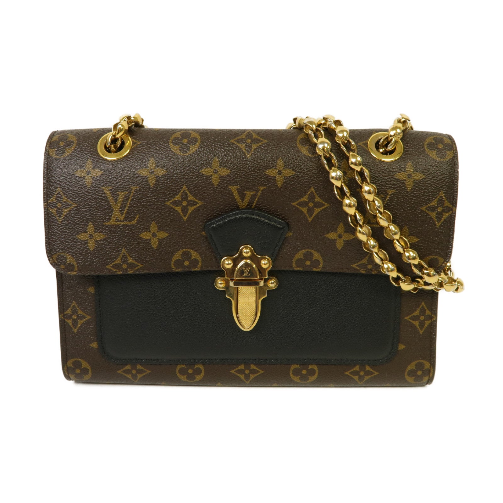 LOUIS VUITTON Monogram Victoire金扣鏈帶肩背袋棕色/黒色