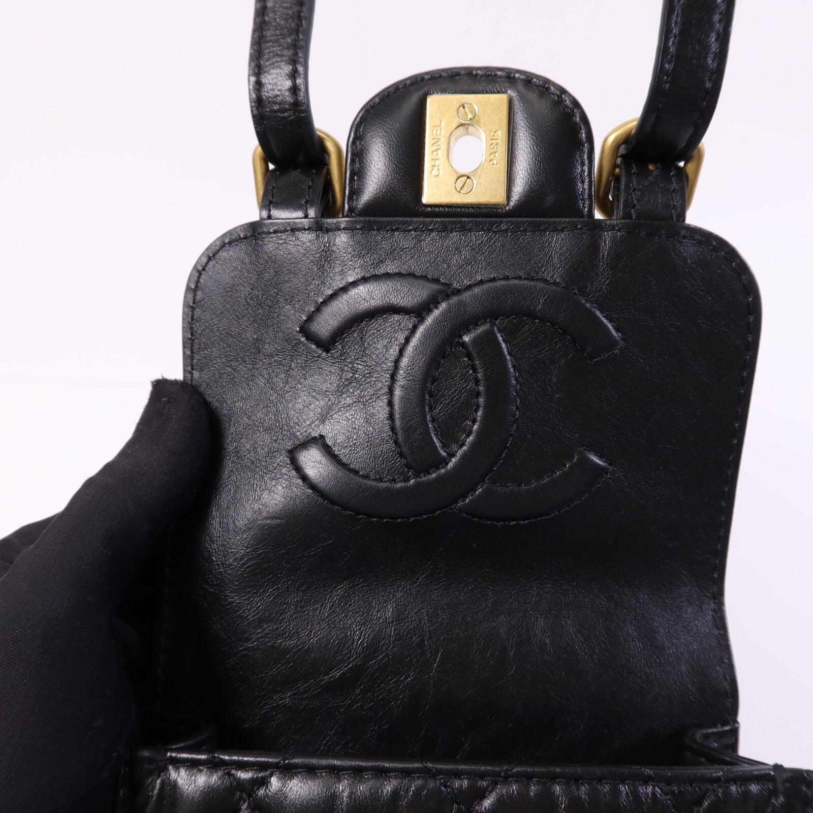 CHANEL 牛皮皮革Chain Shoulder Bag金扣鏈帶手挽肩背兩用袋