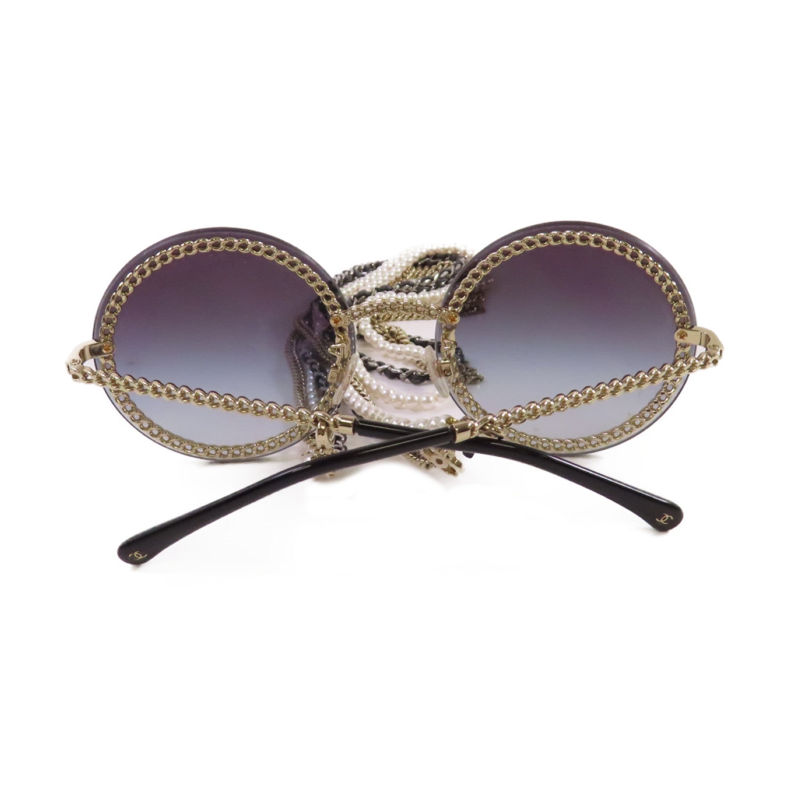 CHANEL 金屬/PVC/仿珍珠Sunglasses with Strap太陽眼鏡黑色