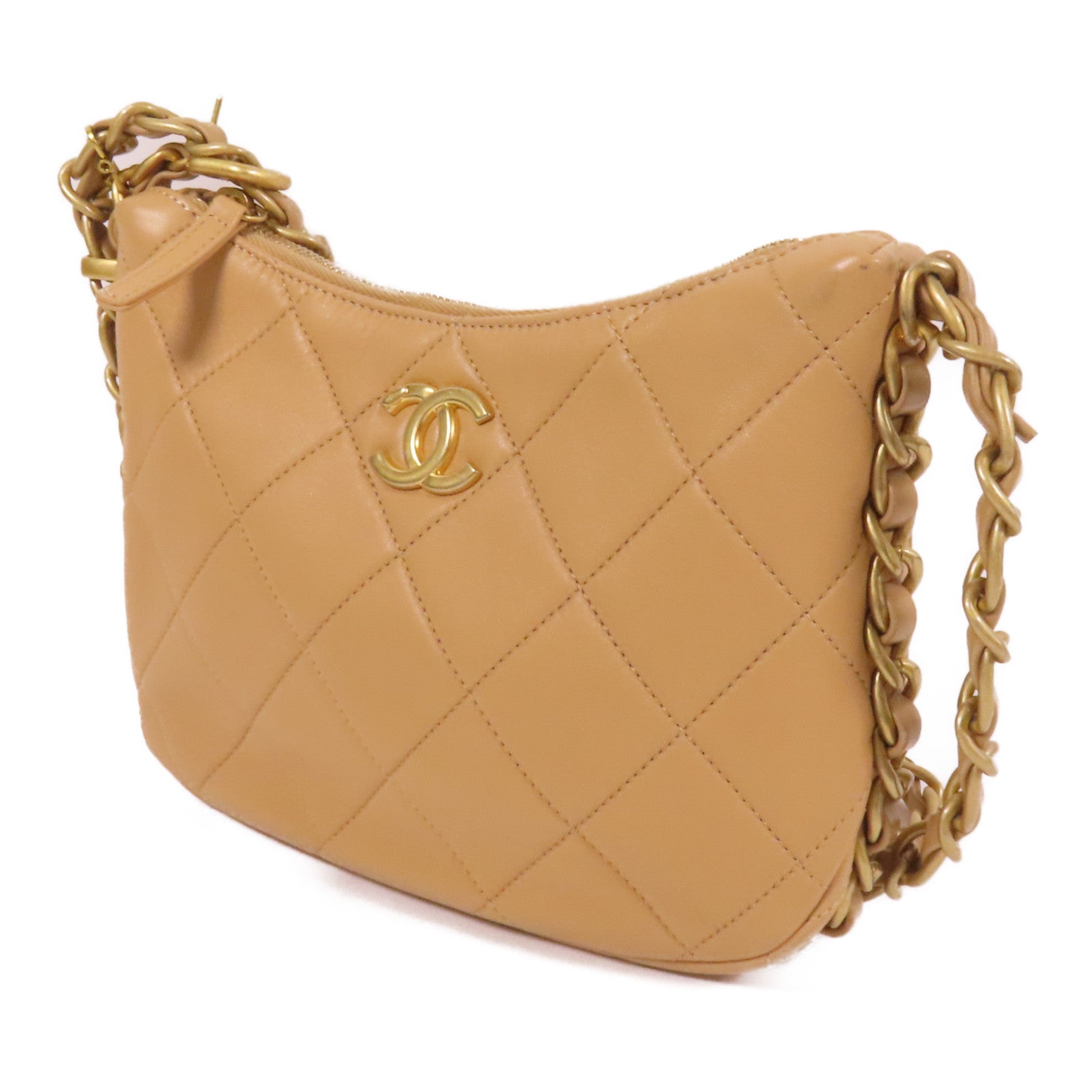 CHANEL 牛皮皮革Chain Shoulder金扣鏈帶肩背袋
