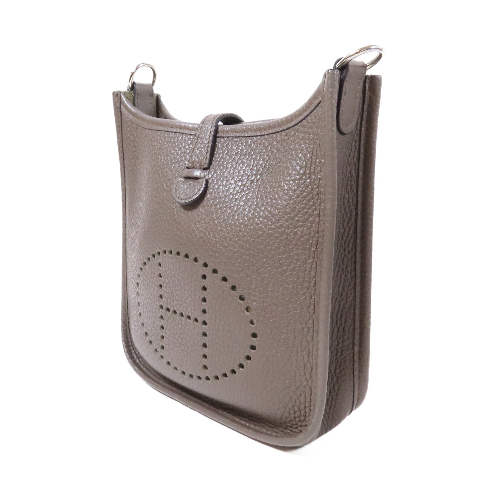 HERMES Clemence皮革Evelyne TPM銀扣肩背袋Etain/錫灰色