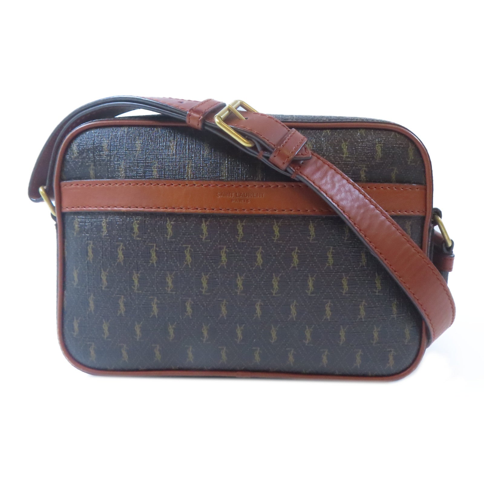SAINT LAURENT 塗層帆布Camera Bag金扣肩背袋啡色