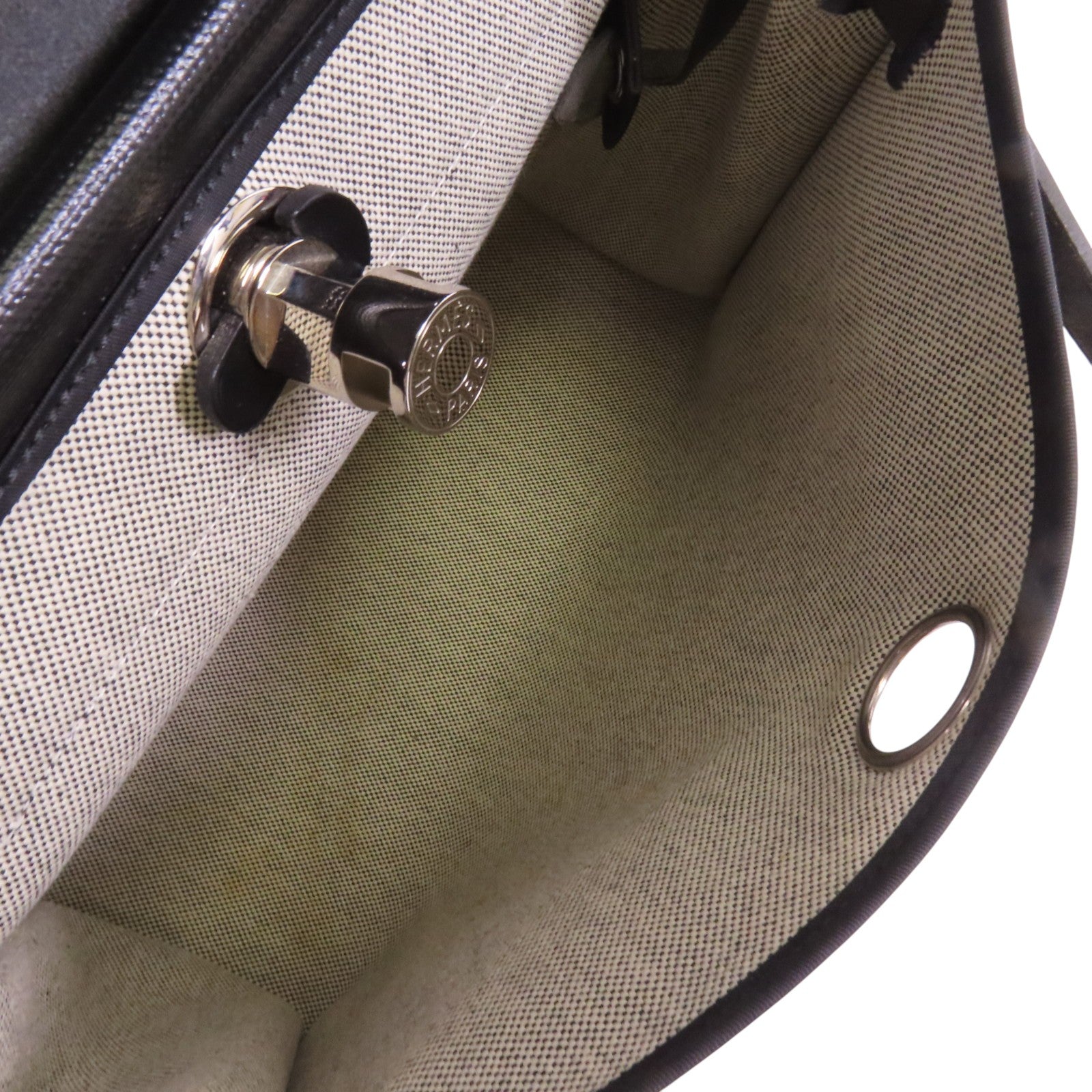 HERMES 塗層帆布/牛皮皮革Herbag PM銀扣手挽肩背兩用袋