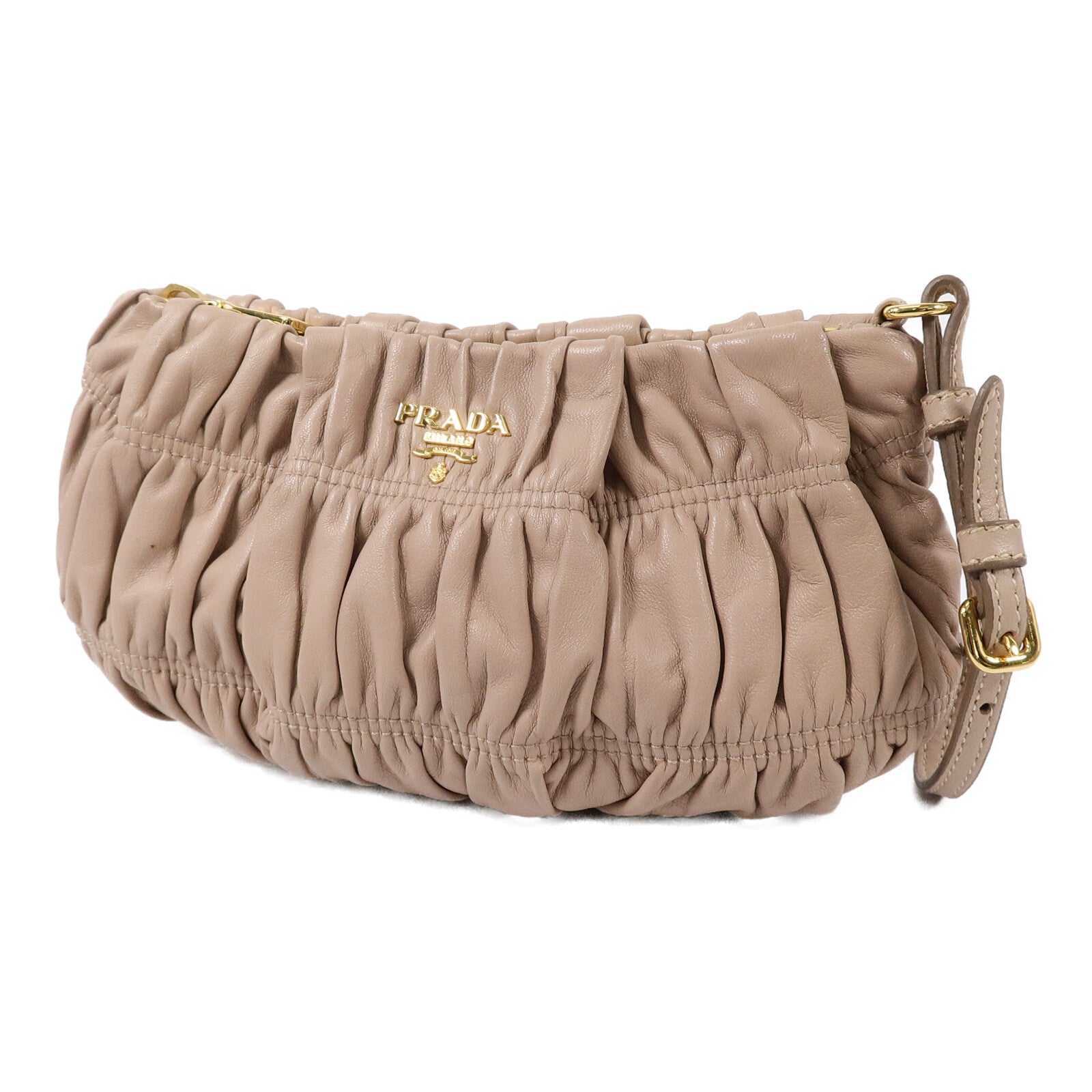PRADA 牛皮皮革Gaufre Wristlet金扣手拿包黑色