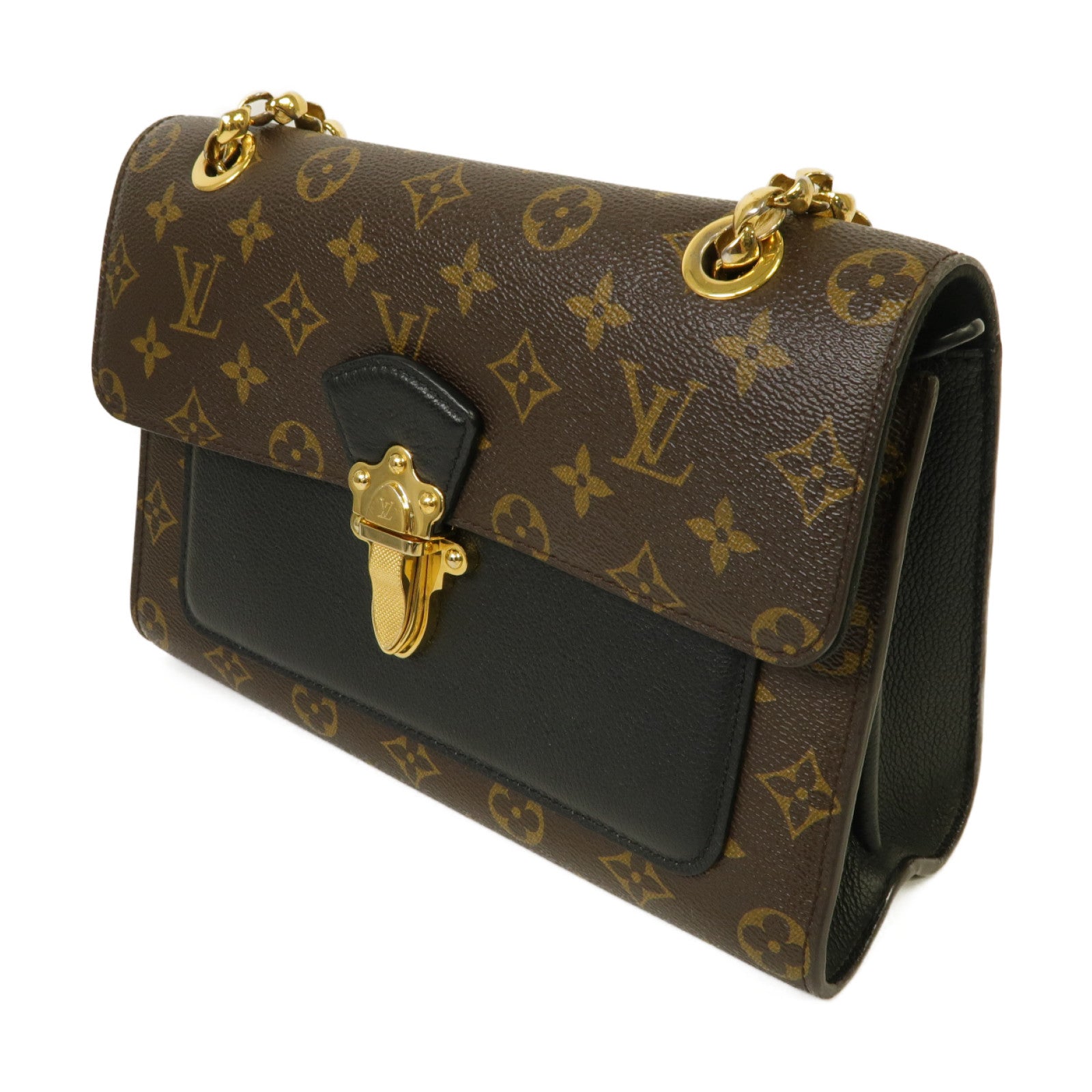 LOUIS VUITTON Monogram Victoire金扣鏈帶肩背袋棕色/黒色