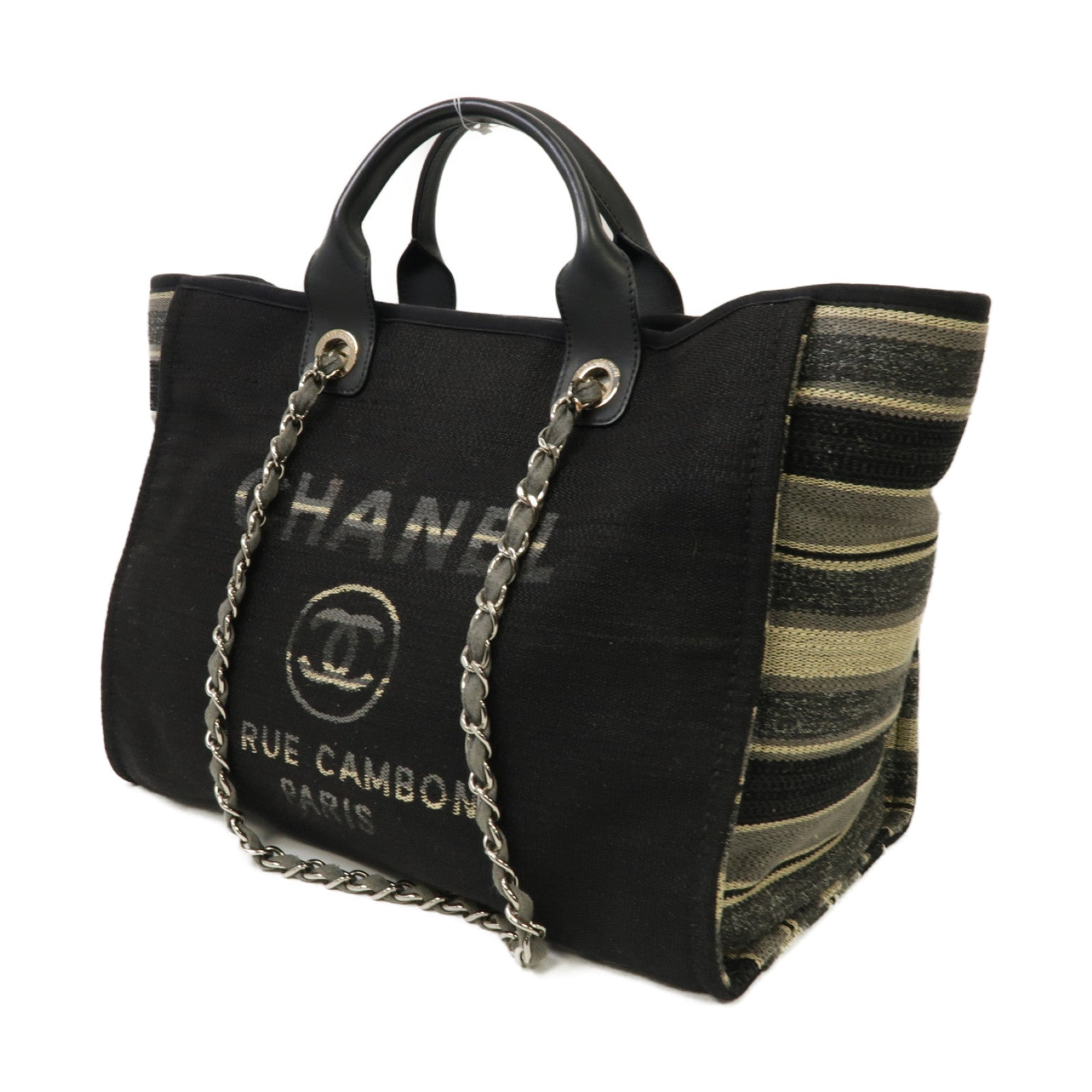 CHANEL 帆布Chain Shoulder Bag銀扣鏈帶肩背袋黒色