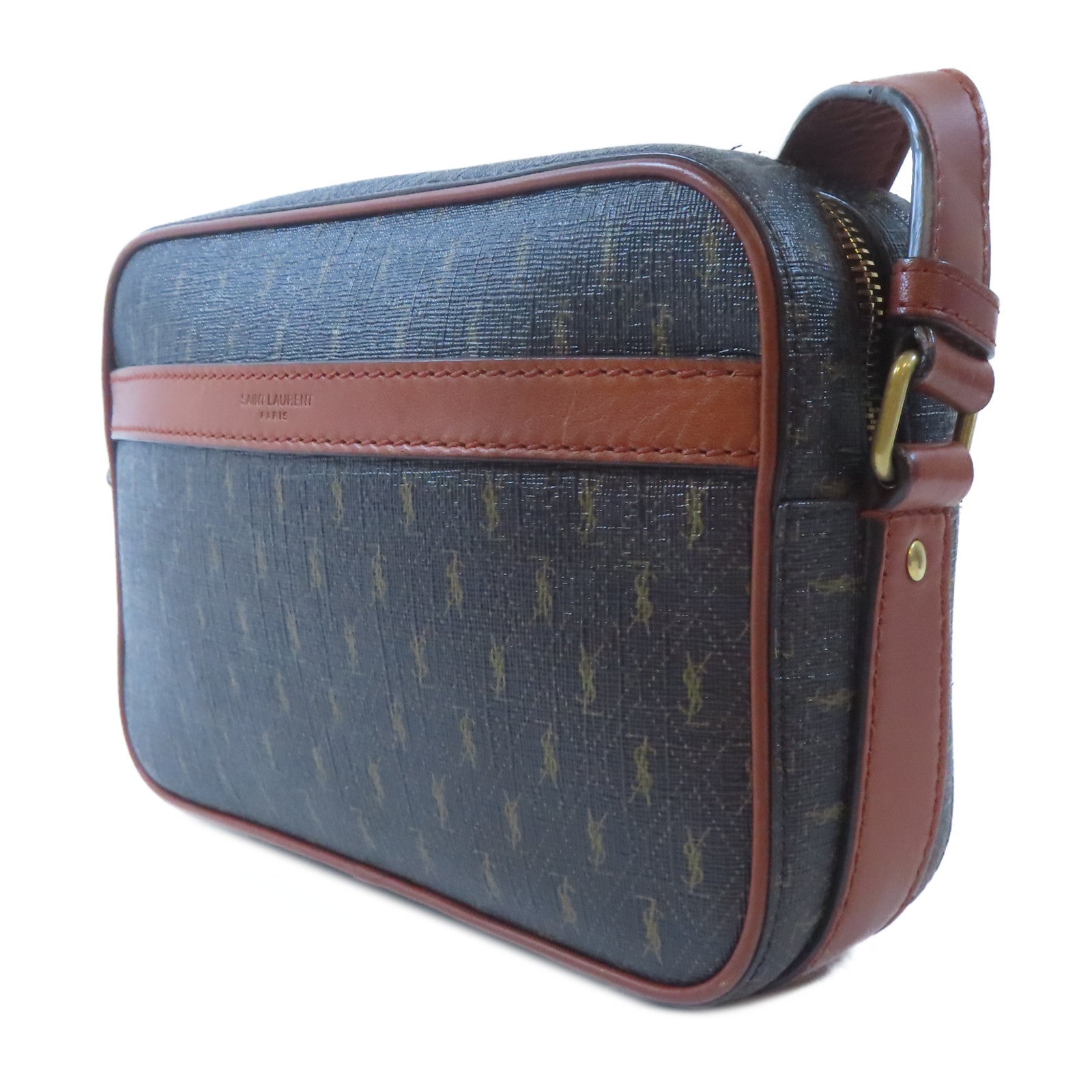 SAINT LAURENT 塗層帆布Camera Bag金扣肩背袋啡色