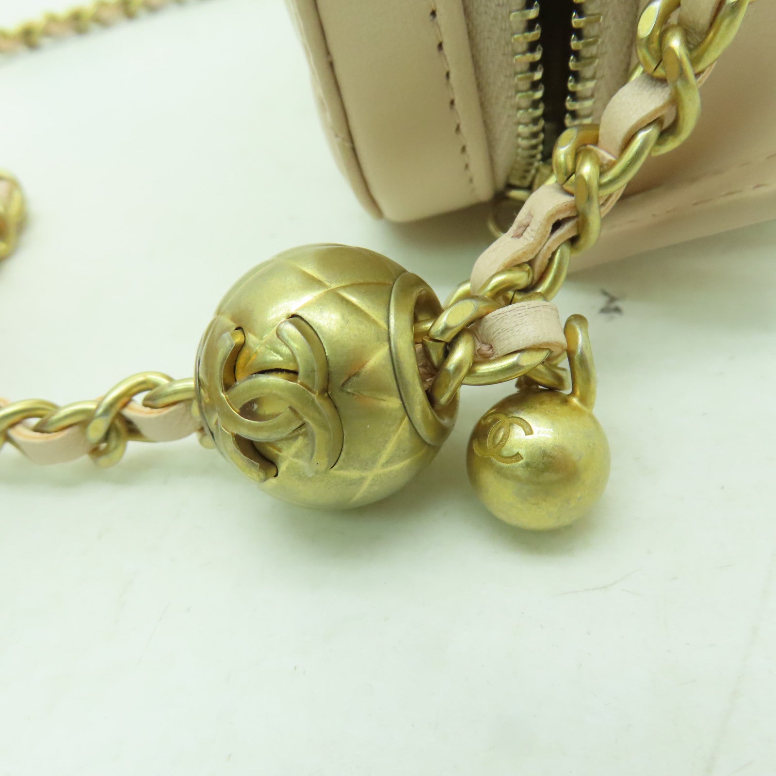 CHANEL 菱格牛皮皮革Shoulder Bag金扣鏈帶肩背袋粉紅色