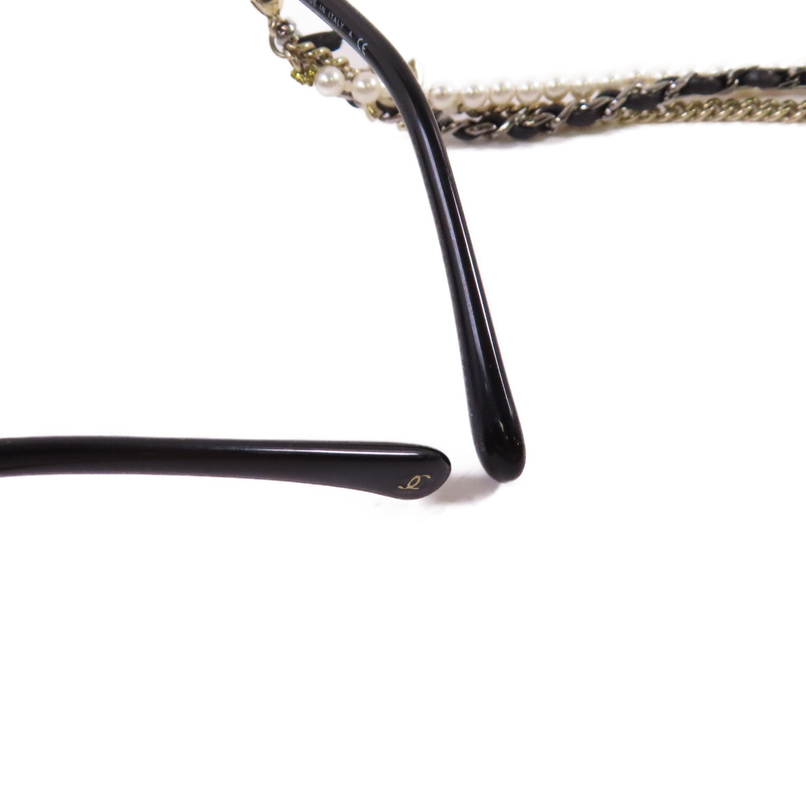 CHANEL 金屬/PVC/仿珍珠Sunglasses with Strap太陽眼鏡黑色