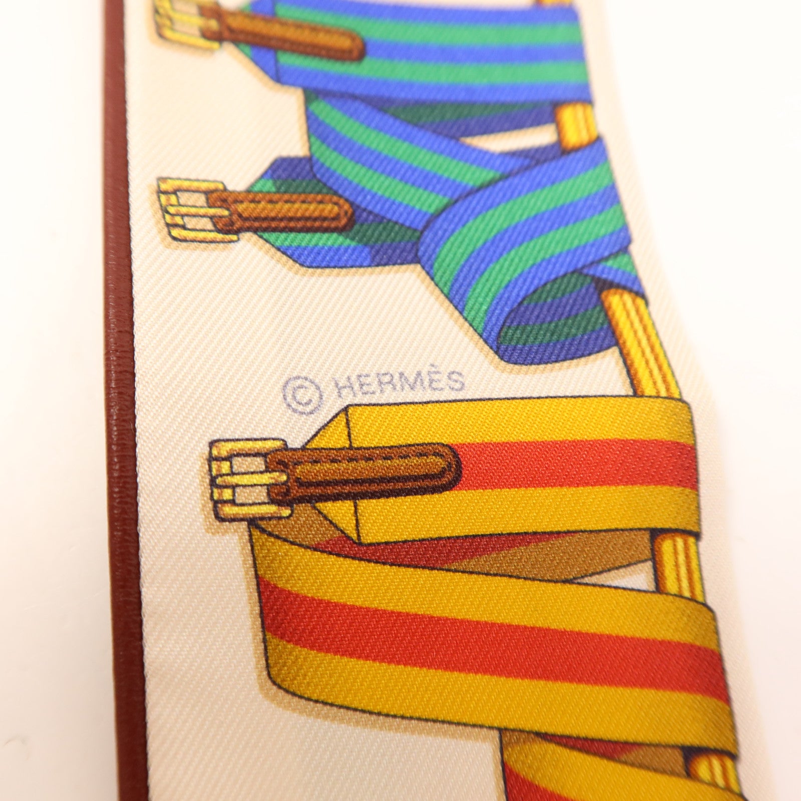 HERMES 絲質/皮革Twilly絲巾