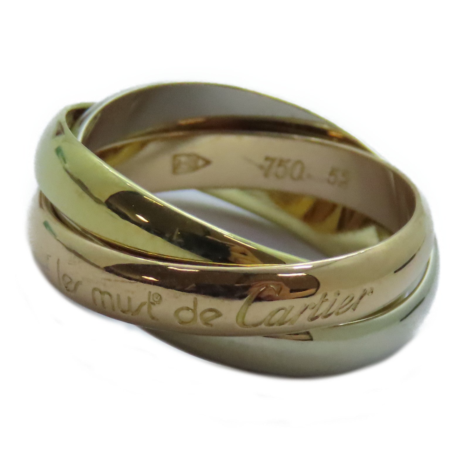 CARTIER 18K黃金/白金/玫瑰金Trinity戒指US#6/Cartier#52
