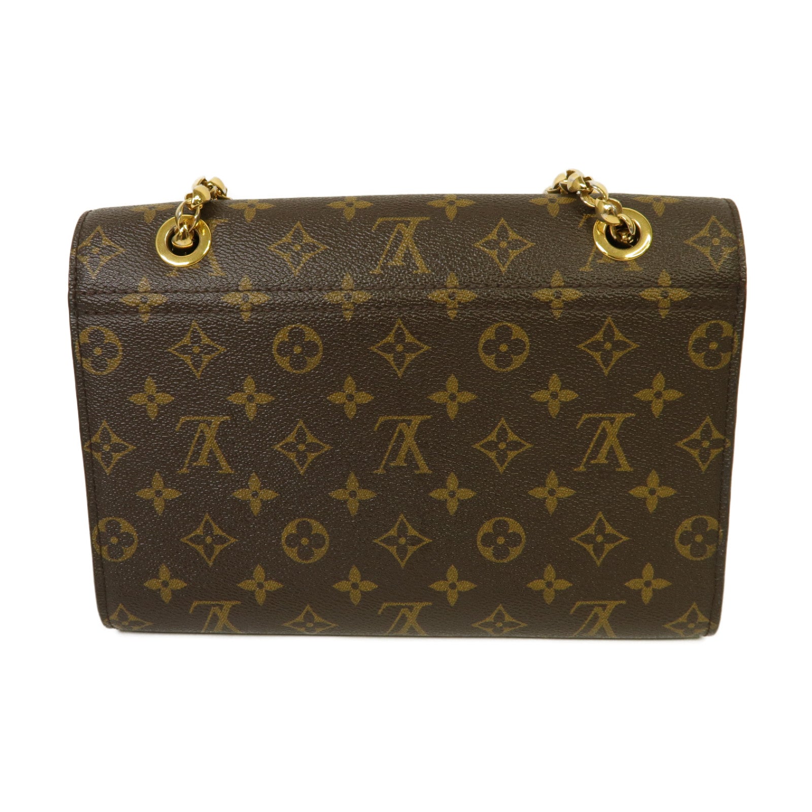 LOUIS VUITTON Monogram Victoire金扣鏈帶肩背袋棕色/黒色