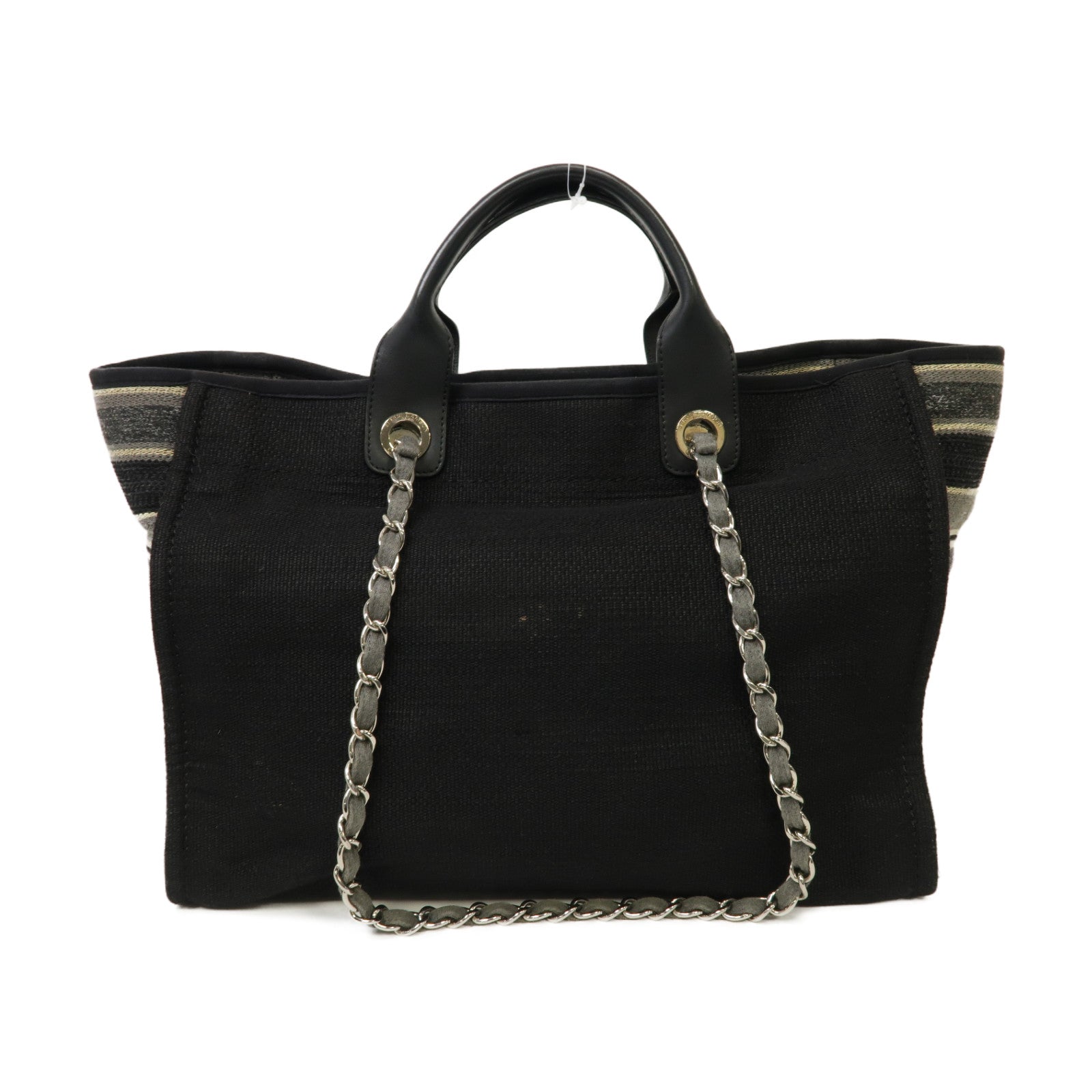 CHANEL 帆布Chain Shoulder Bag銀扣鏈帶肩背袋黒色