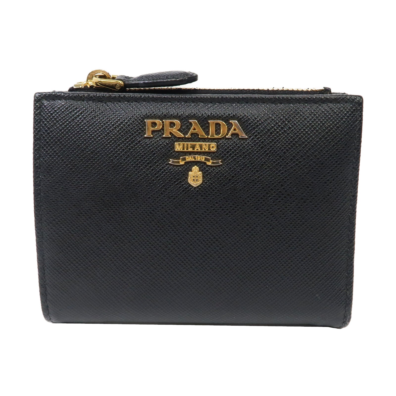 PRADA 牛皮皮革Saffiano Wallet金扣錢包黑色