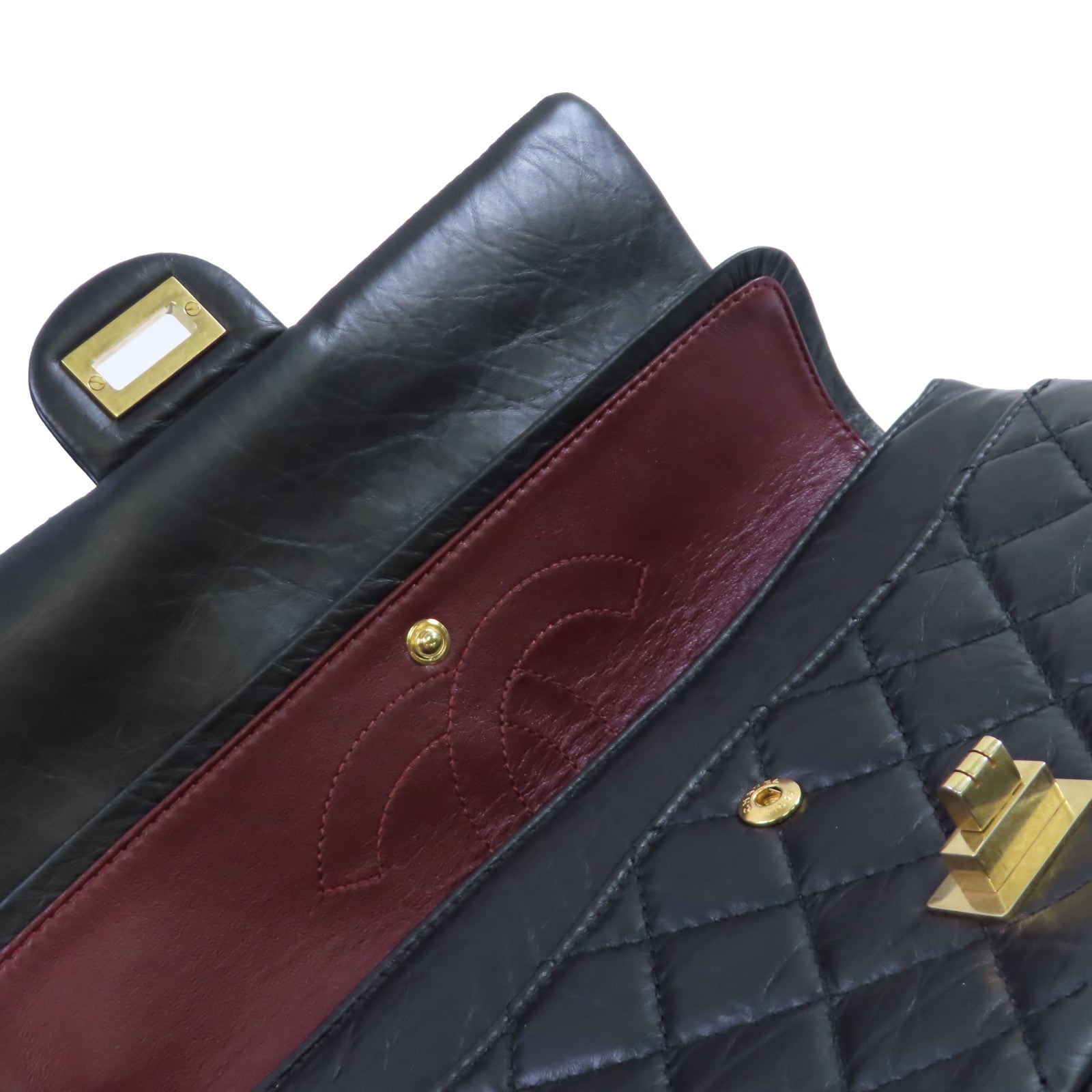 CHANEL 菱格羊皮皮革2.55 Medium Chain Shoulder Bag金扣鏈帶肩背袋黑色