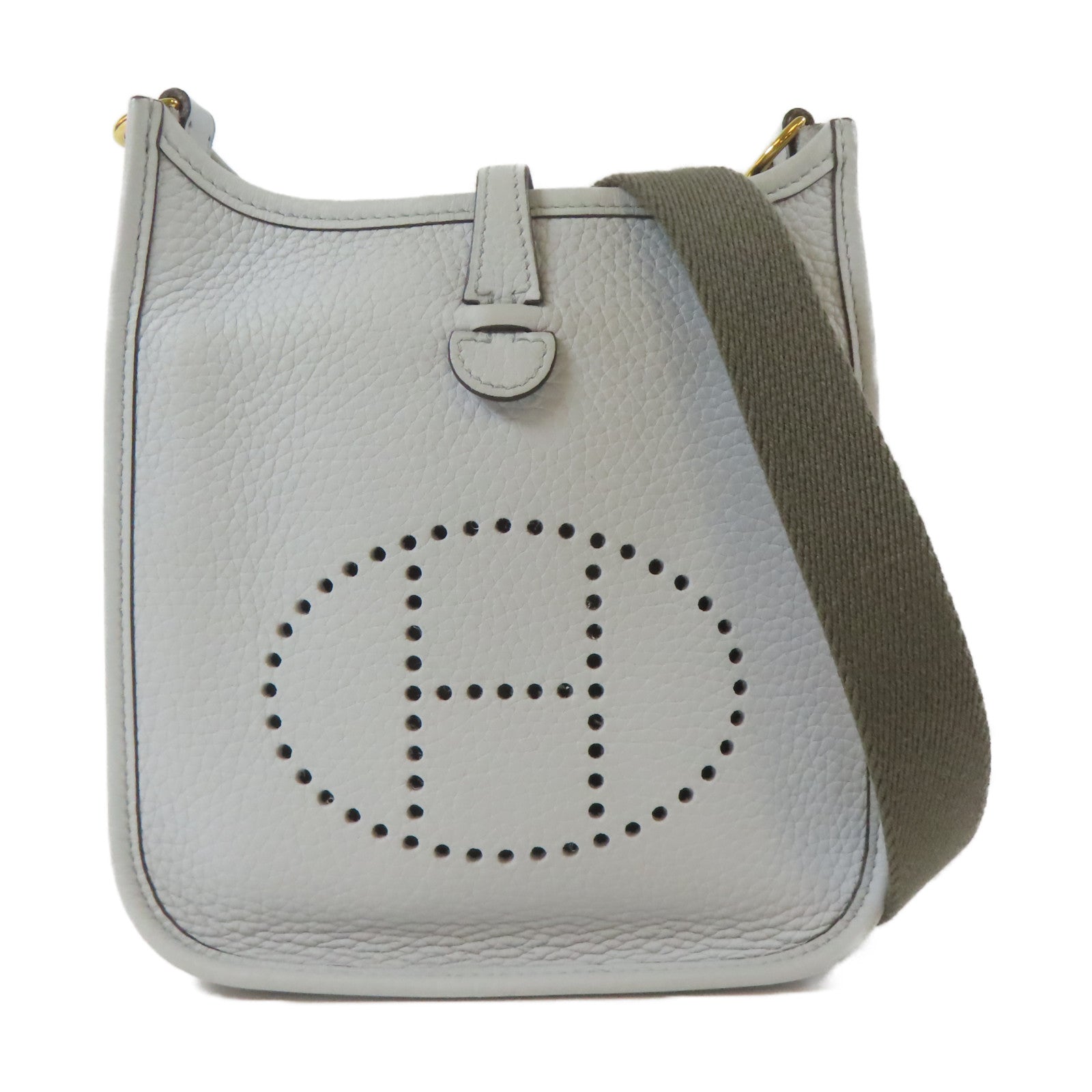 HERMES Clemence皮革Evelyne TPM金扣肩背袋Bleu Azur/藍色