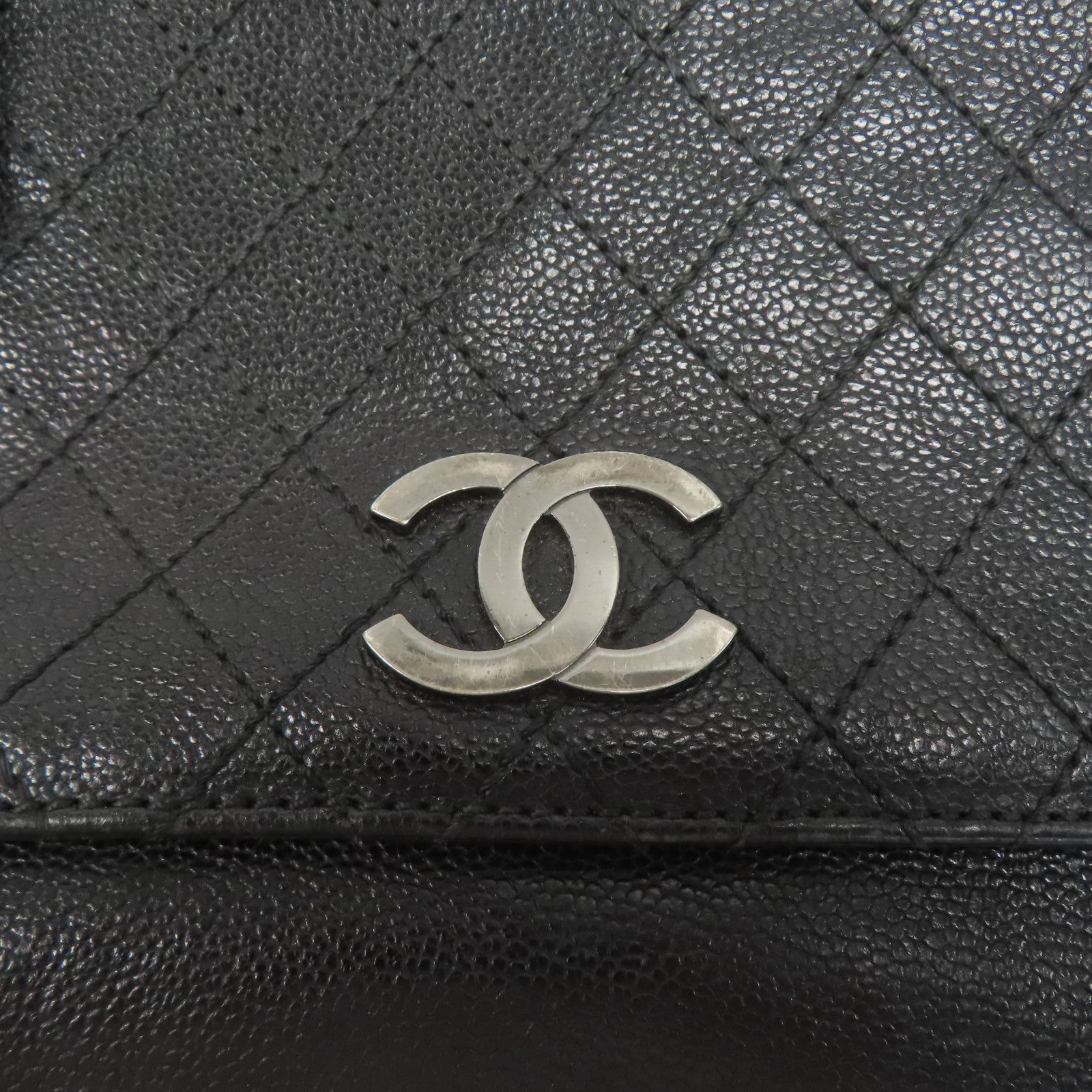 CHANEL 菱格Caviar皮革Chain Shoulder銀扣肩背袋黑色