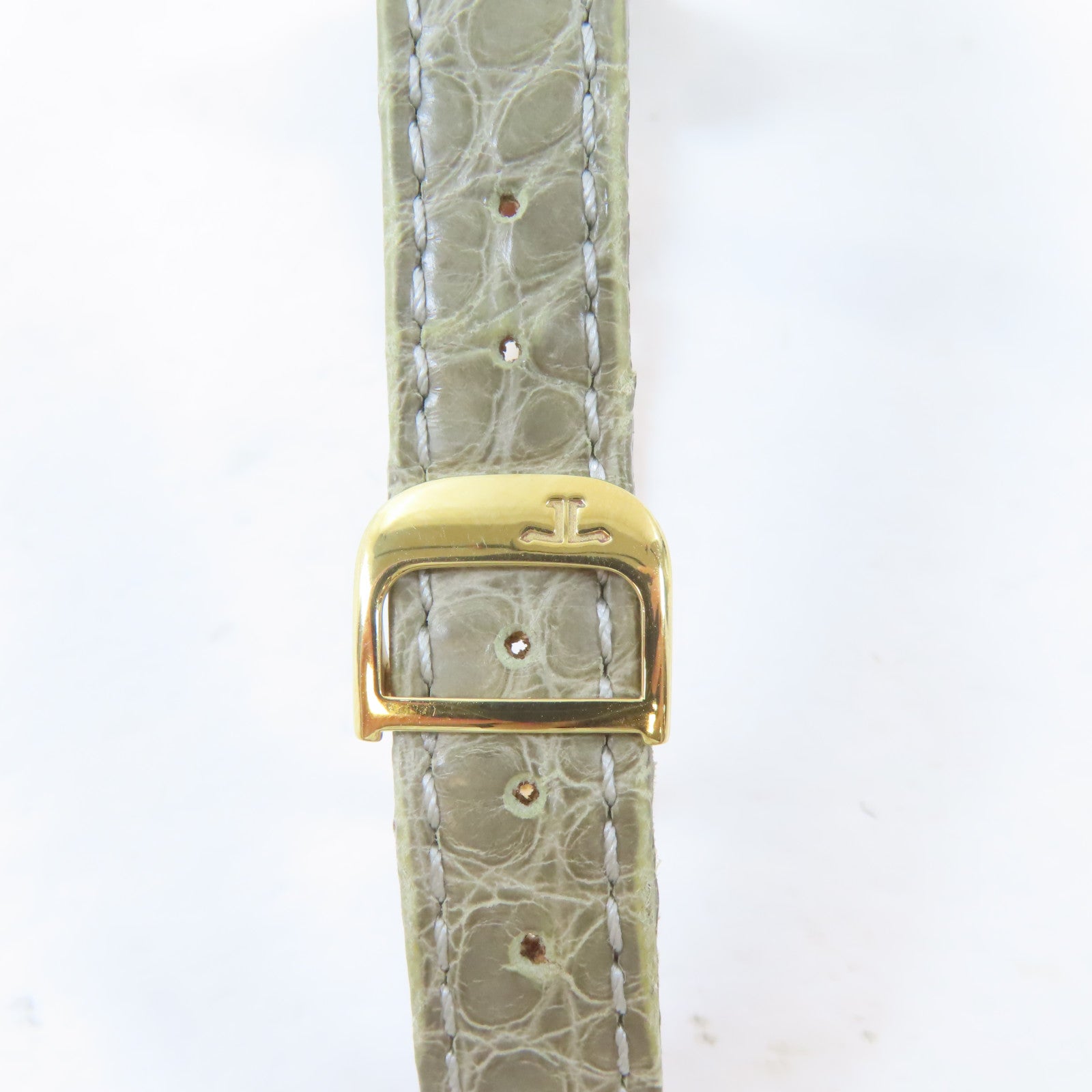 JAEGER-LECOULTRE Reverso Duetto18K黃金/鱷魚皮革手錶自動機芯銀色#15.25cm
