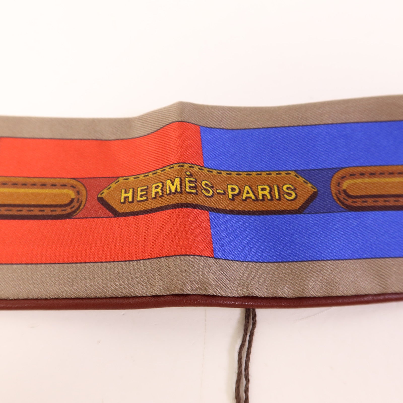 HERMES 絲質/皮革Twilly絲巾