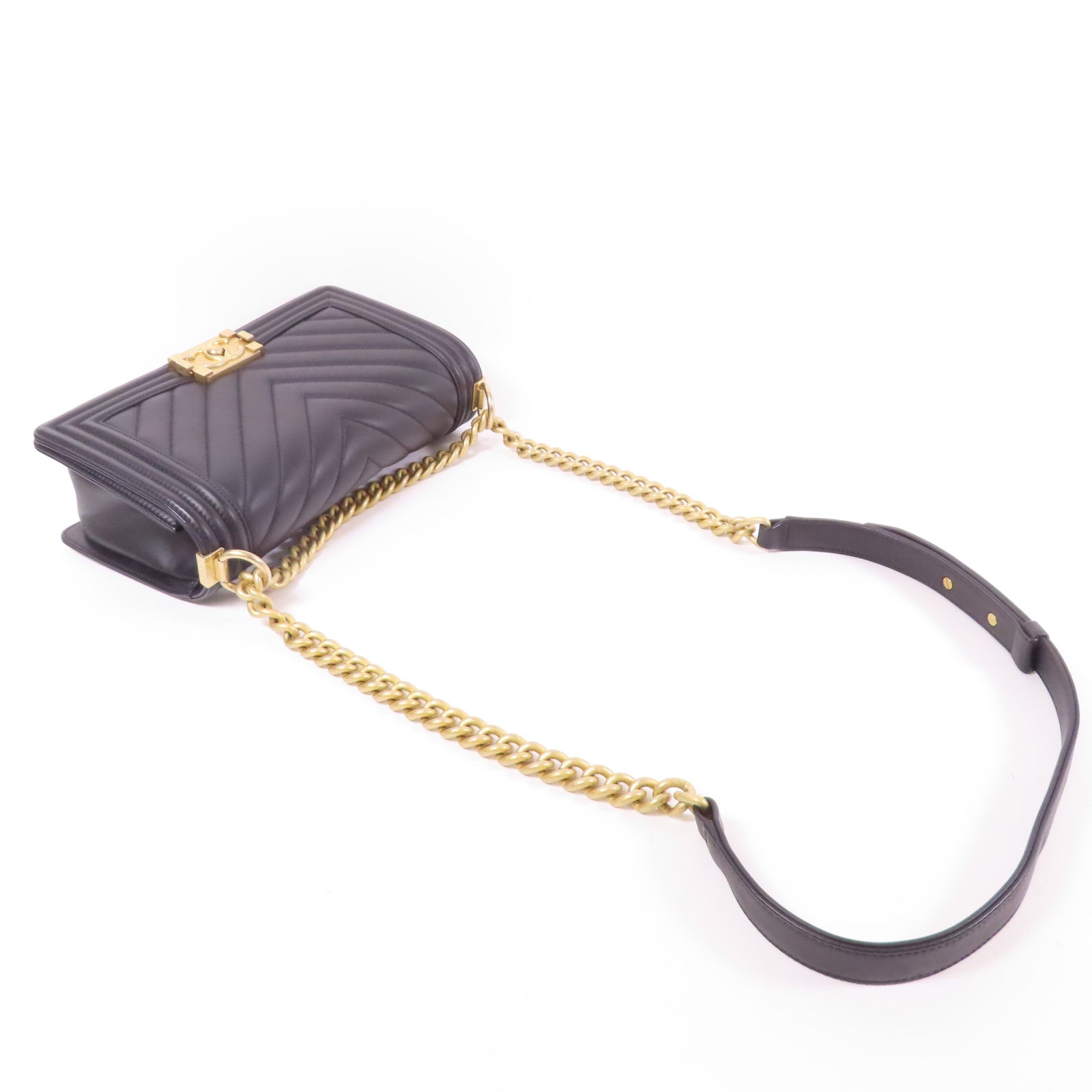 CHANEL CC GHW Boy 25 Chain Shoulder Bag Lambskin Leather Black